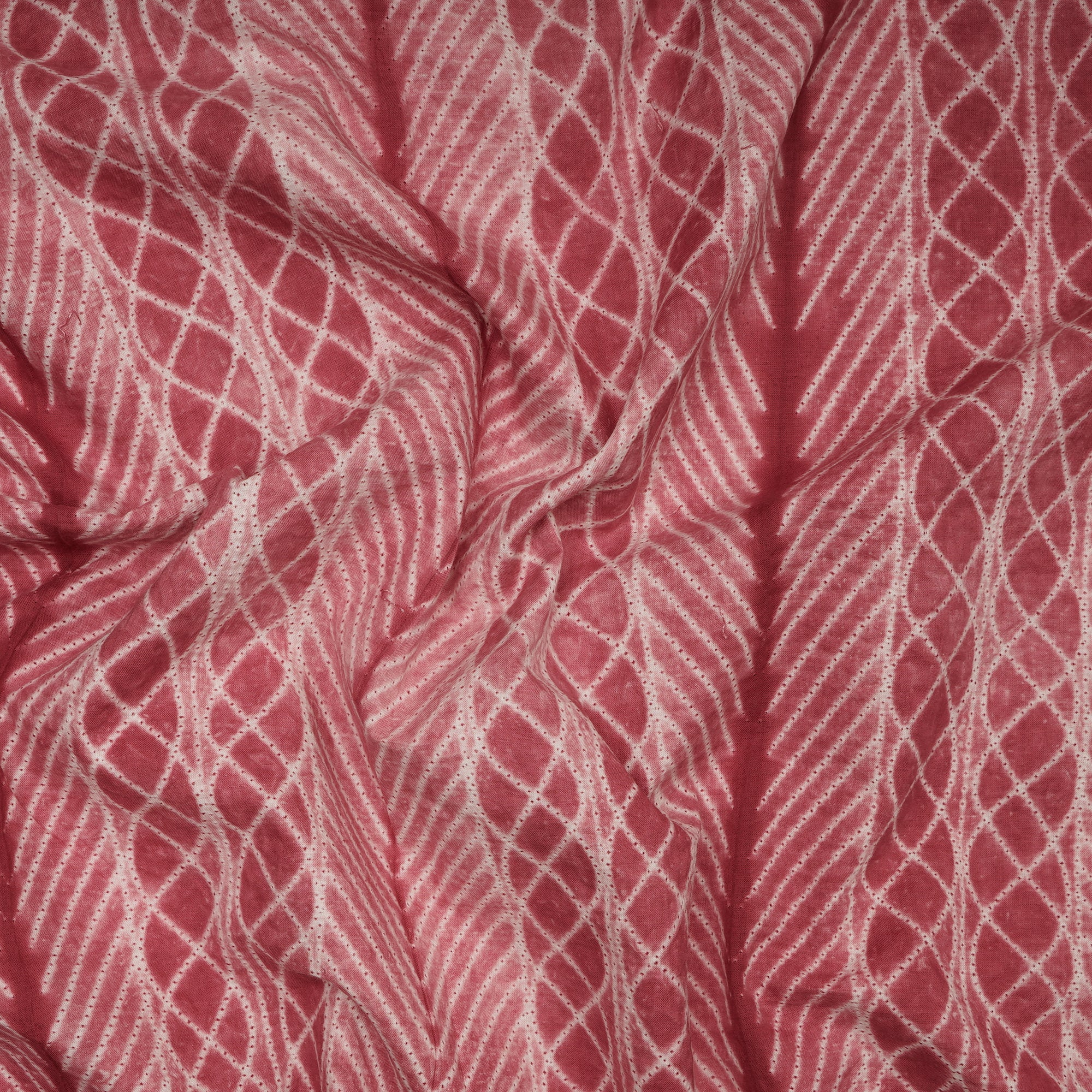 (Pre-Cut 2.80 Mtr) Pink Handcrafted Shibori Pure Cotton Fabric
