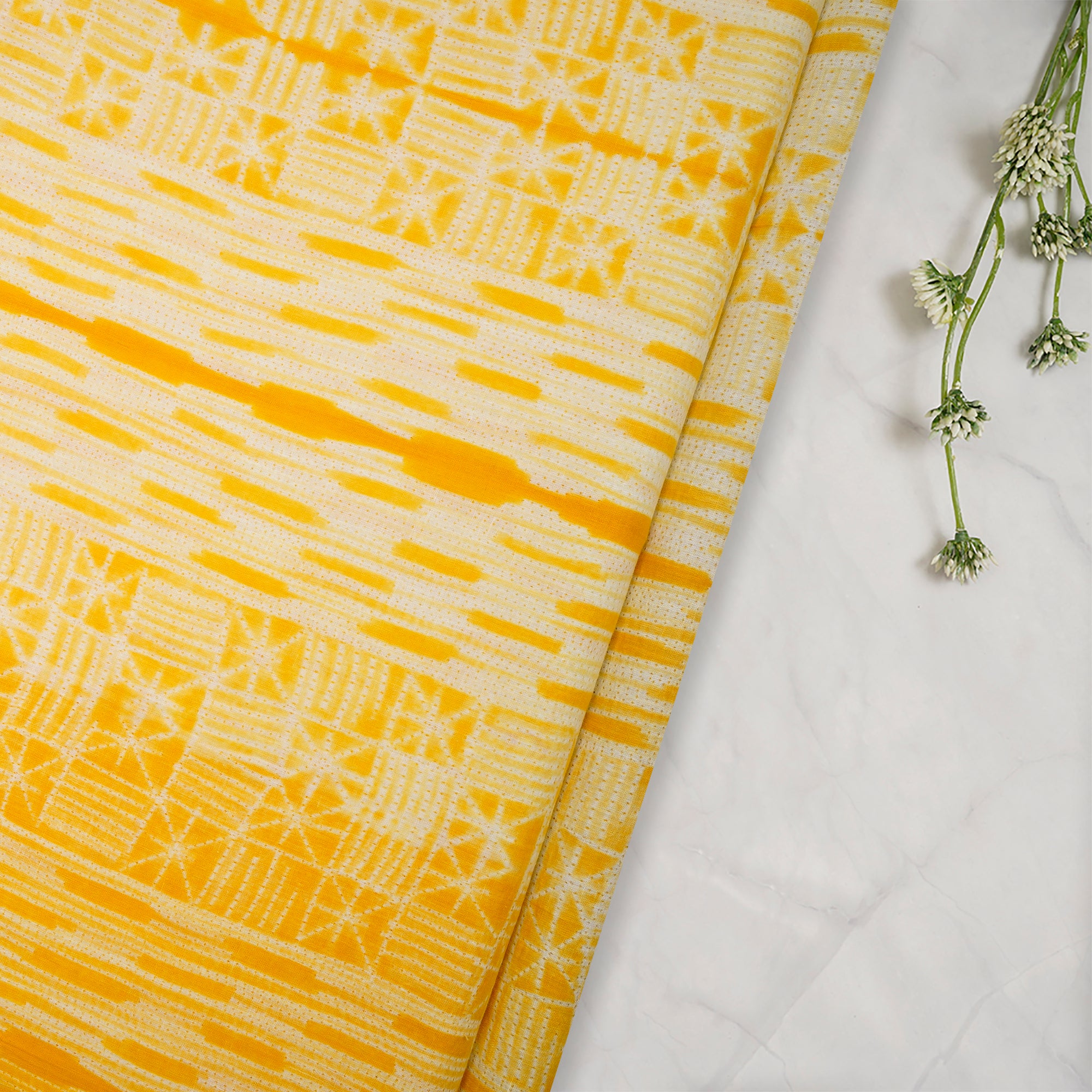 (Pre-Cut 2.70 Mtr) Lime Handcrafted Shibori Pure Cotton Fabric