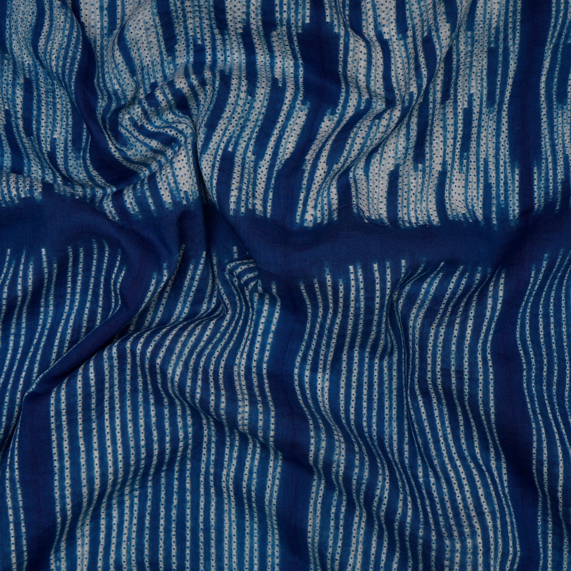 (Pre-Cut 2.70 Mtr) Blue Handcrafted Shibori Pure Cotton Fabric