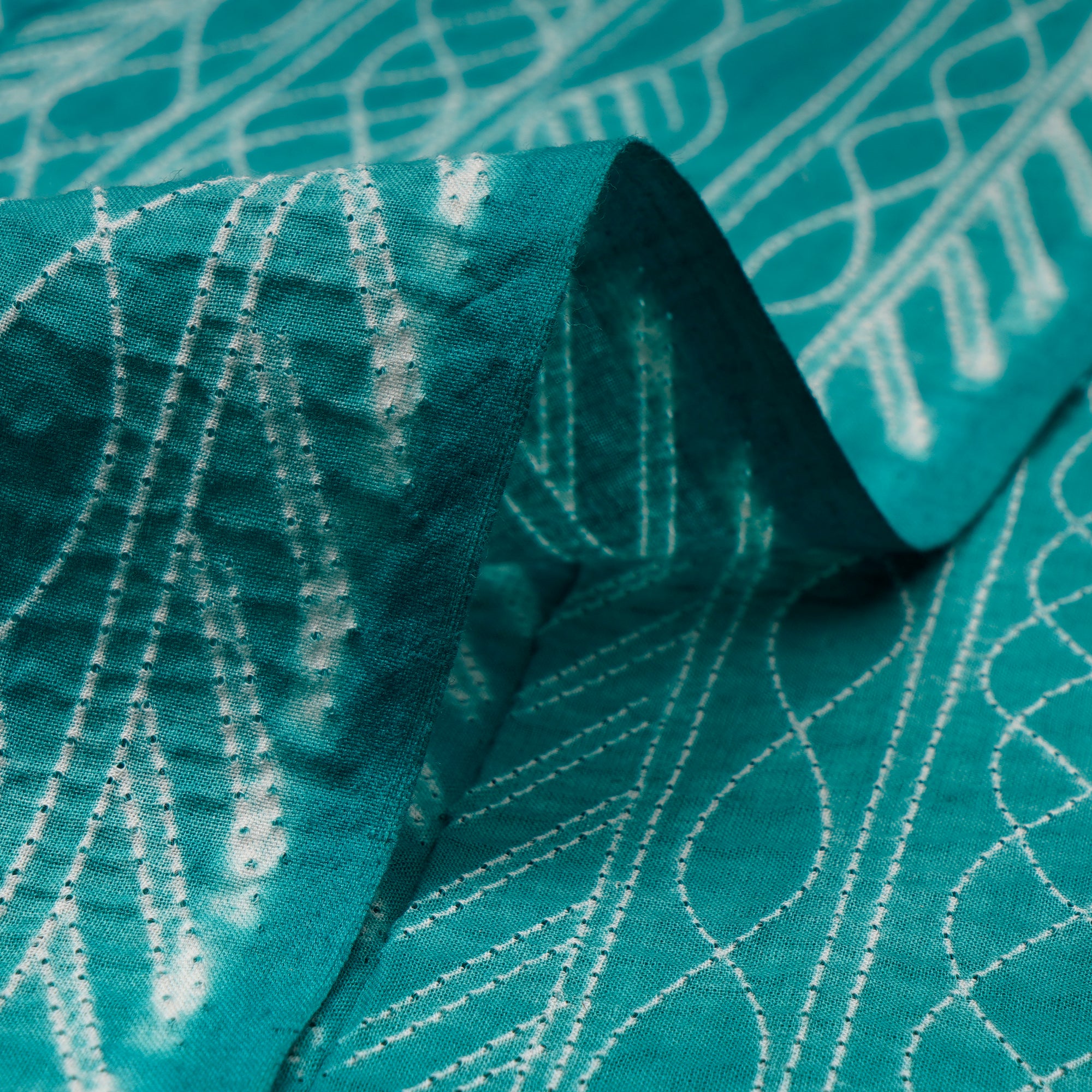 (Pre-Cut 2.80 Mtr) Jade Green Handcrafted Shibori Pure Cotton Fabric