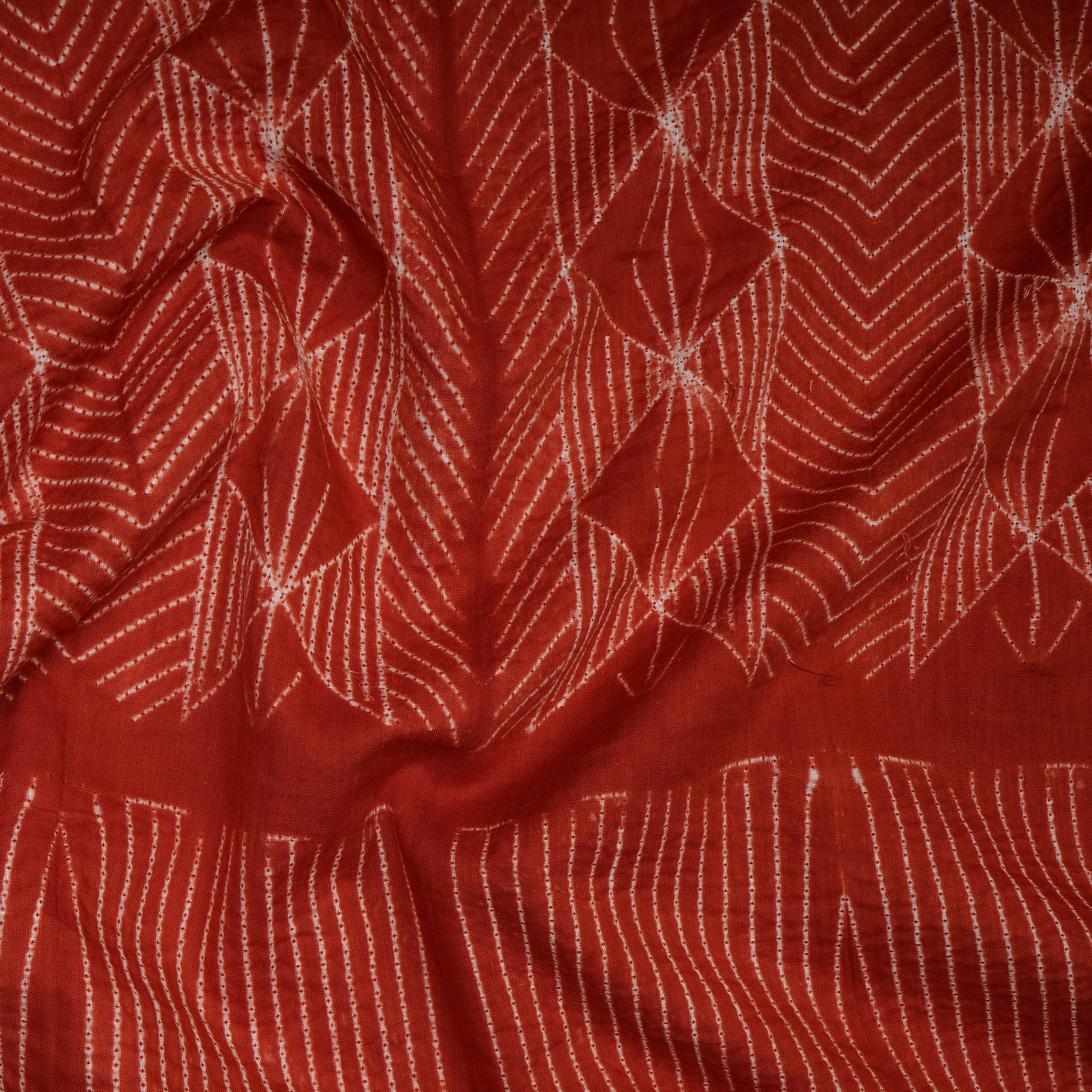 (Pre-Cut 2.80 Mtr) Vermilion Handcrafted Shibori Pure Cotton Fabric