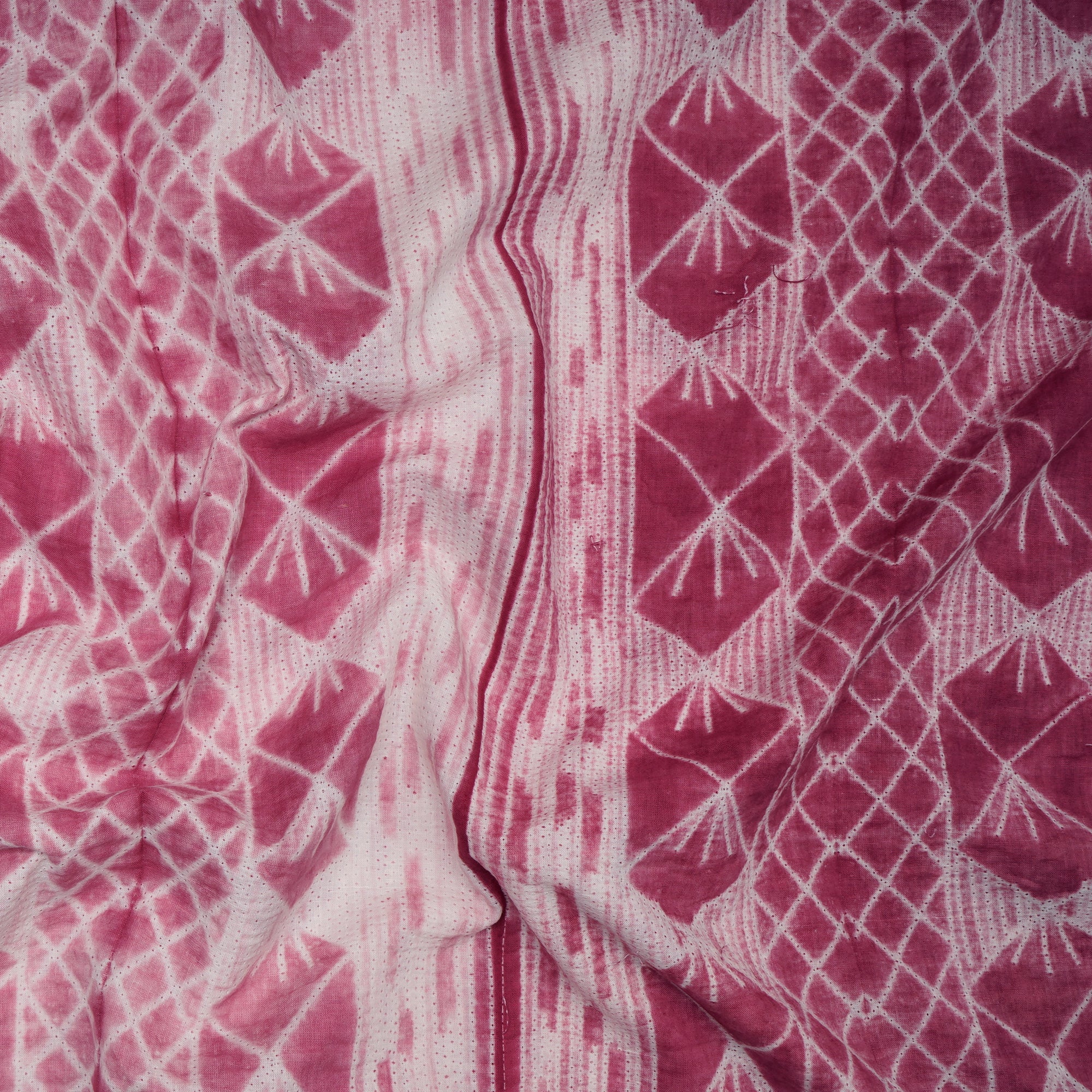 (Pre-Cut 2.70 Mtr) Fiery Rose Handcrafted Shibori Pure Cotton Fabric