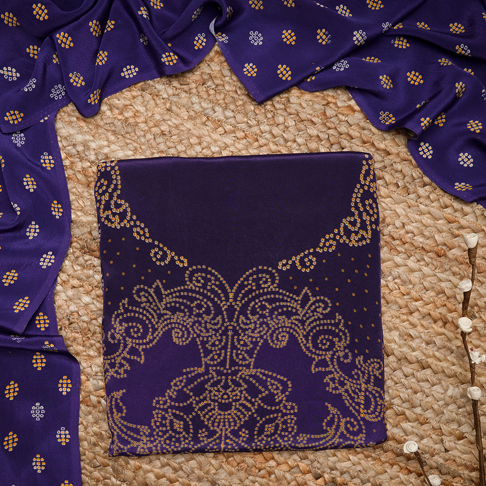 Bluish Purple Color Digital Printed Bemberg Crepe Unstitched Suit Set