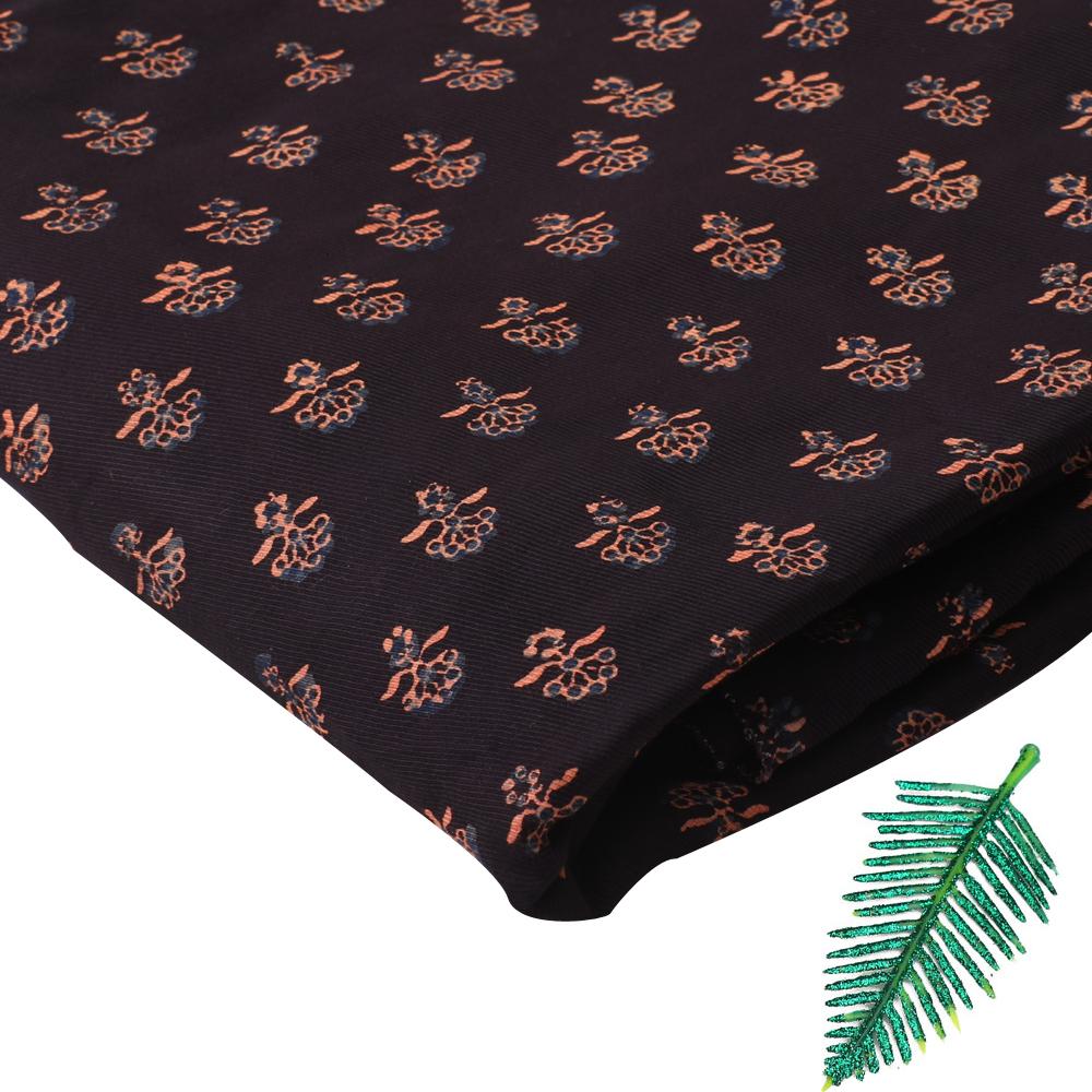 (Pre Cut 2.90 Mtr Piece) Black-Peach Color Handcrafted Ajrak Printed Modal Satin Dobby Fabric