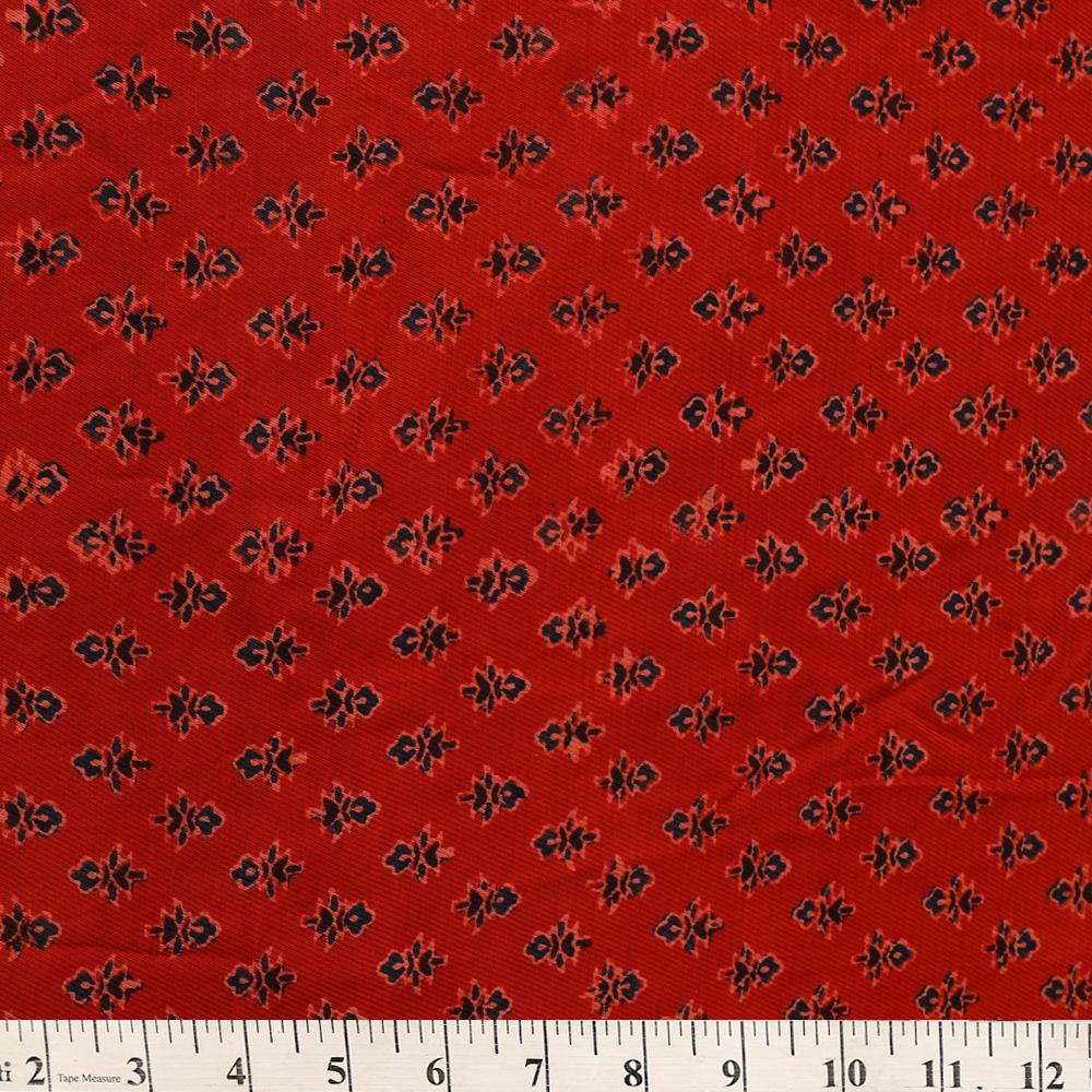 (Pre Cut 2.90 Mtr Piece) Dark Red Color Handcrafted Ajrak Printed Modal Satin Dobby Fabric