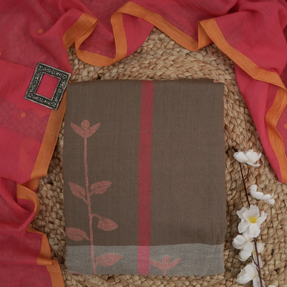 Multi Color Handwoven Jamdani Cotton Suit Set with Tassel Dupatta