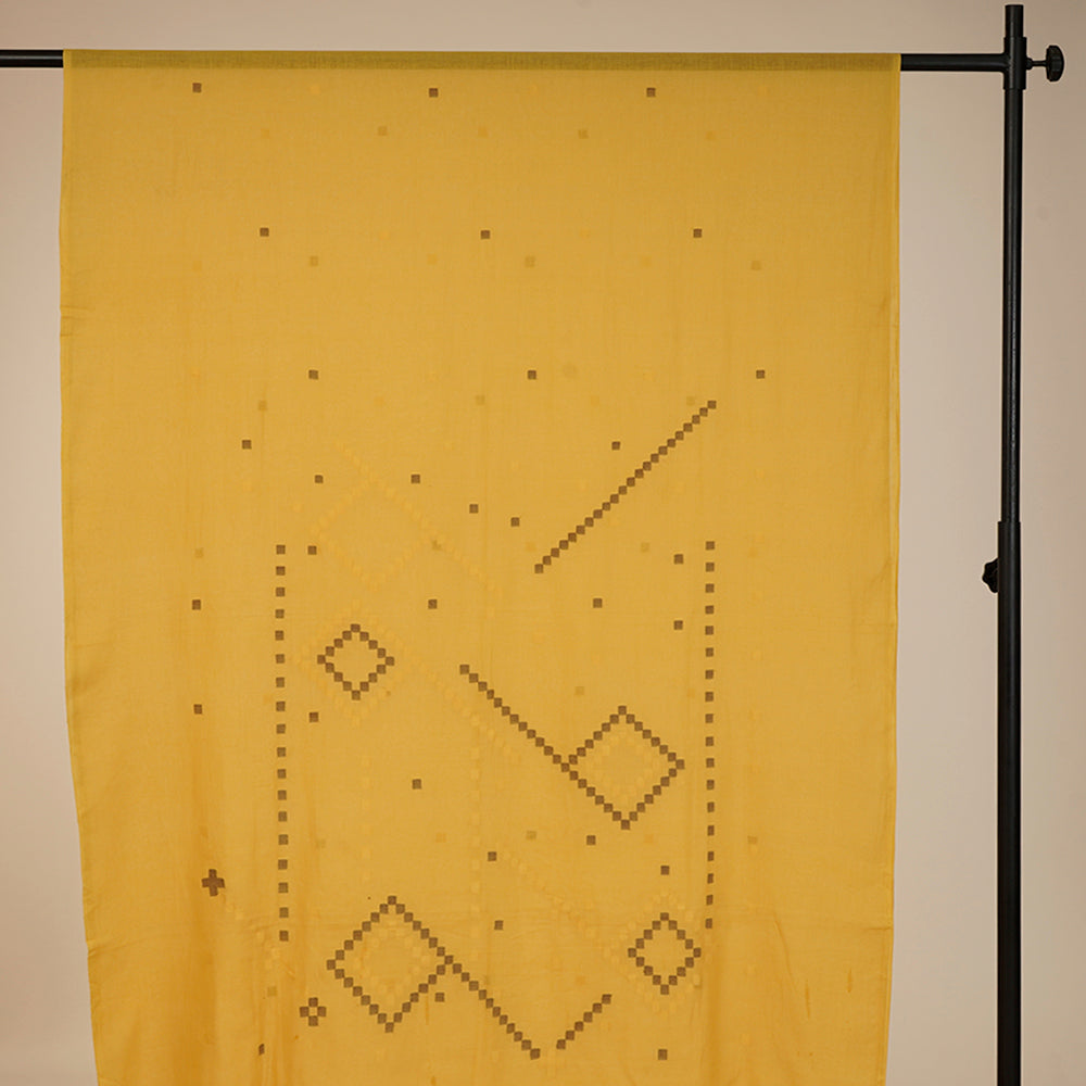 Yellow-Brown Color Handwoven Jamdani Cotton Suit Set with Tassel Dupatta