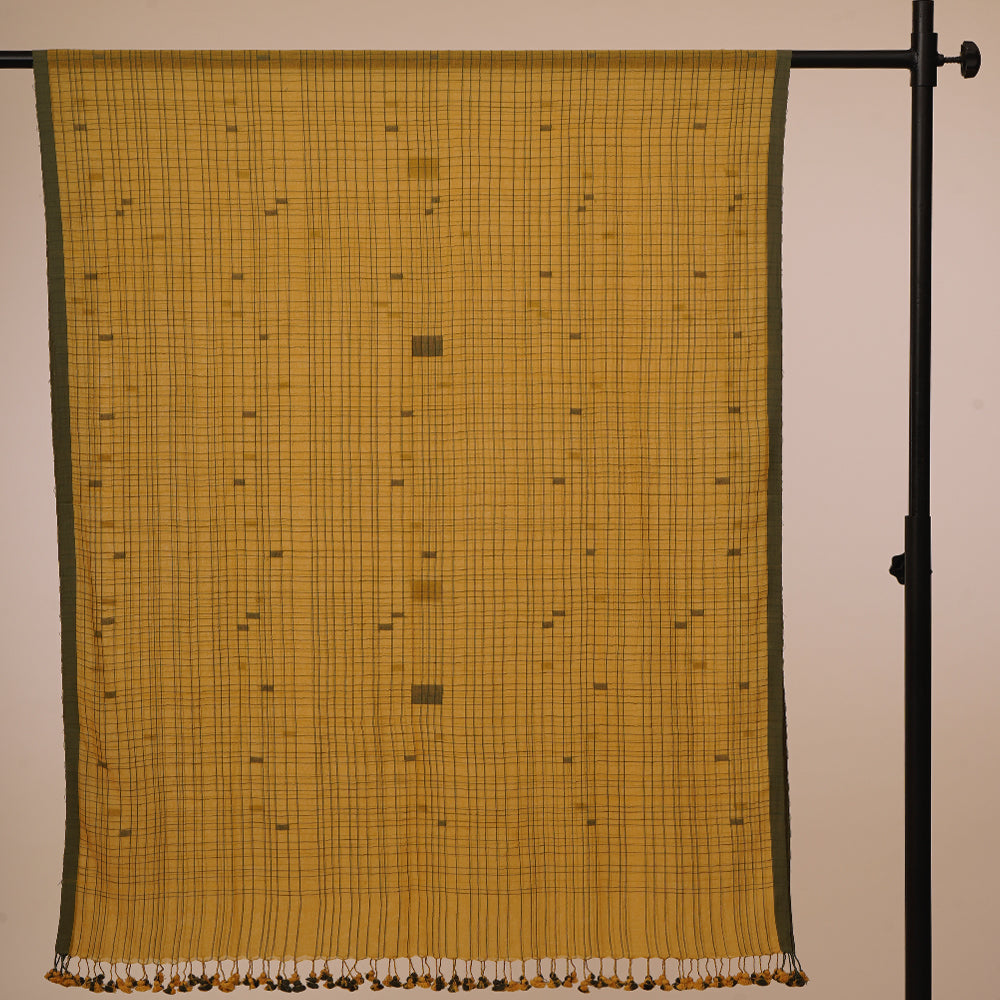 Olive-Yellow Color Handwoven Jamdani Cotton Suit Set with Tassel Dupatta