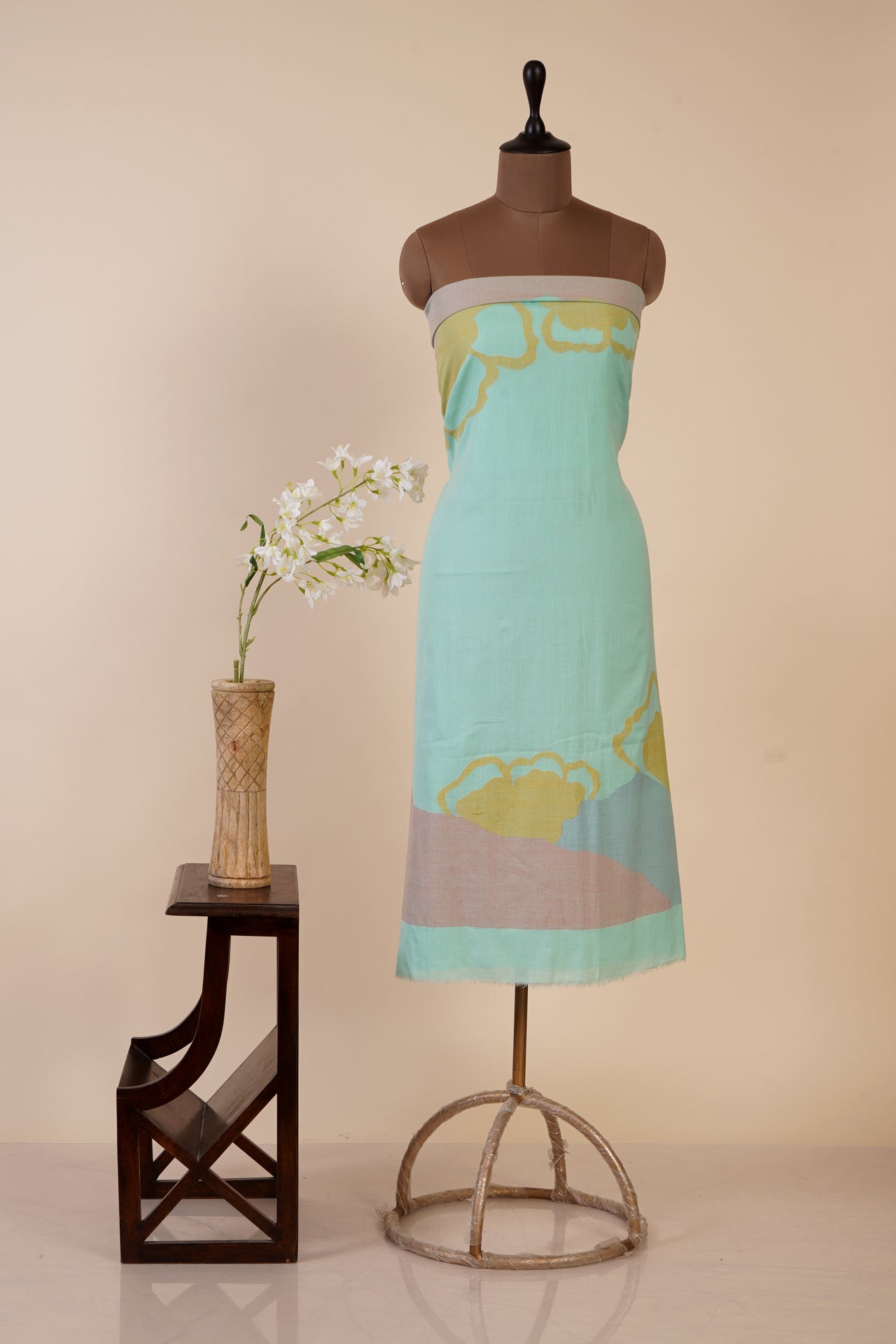 Light Teal Color Handwoven Jamdani Dress or Cotton Kurta Piece