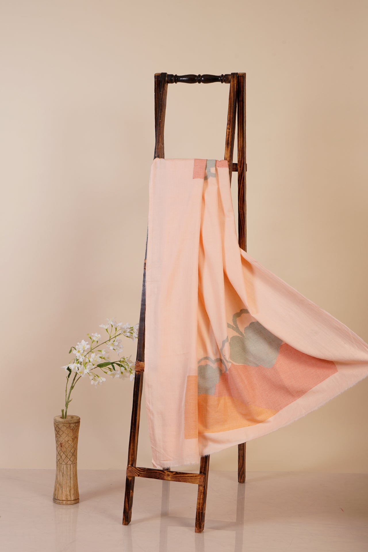 Light Peach Color Handwoven Jamdani Cotton Dress or Kurta Piece