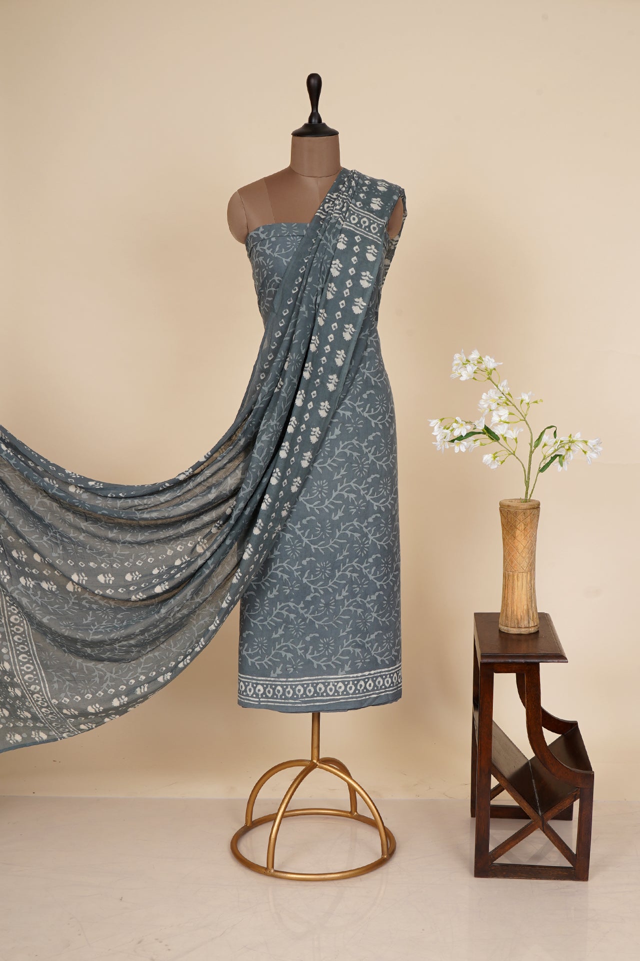 Grey Color Handcrafted Block Printed Cotton Suit Sets
