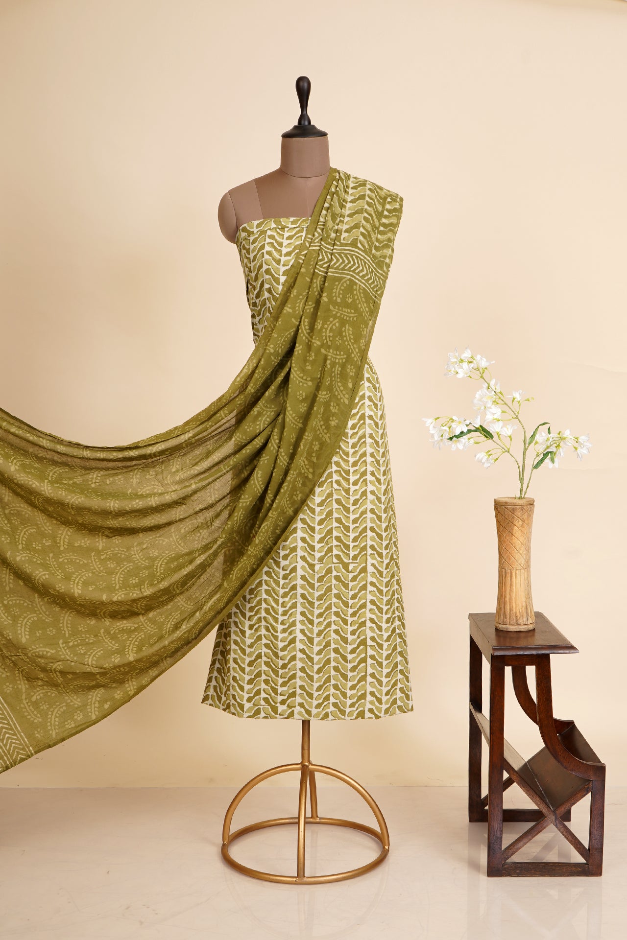 Green Color Handcrafted Block Printed Cotton Suit Sets