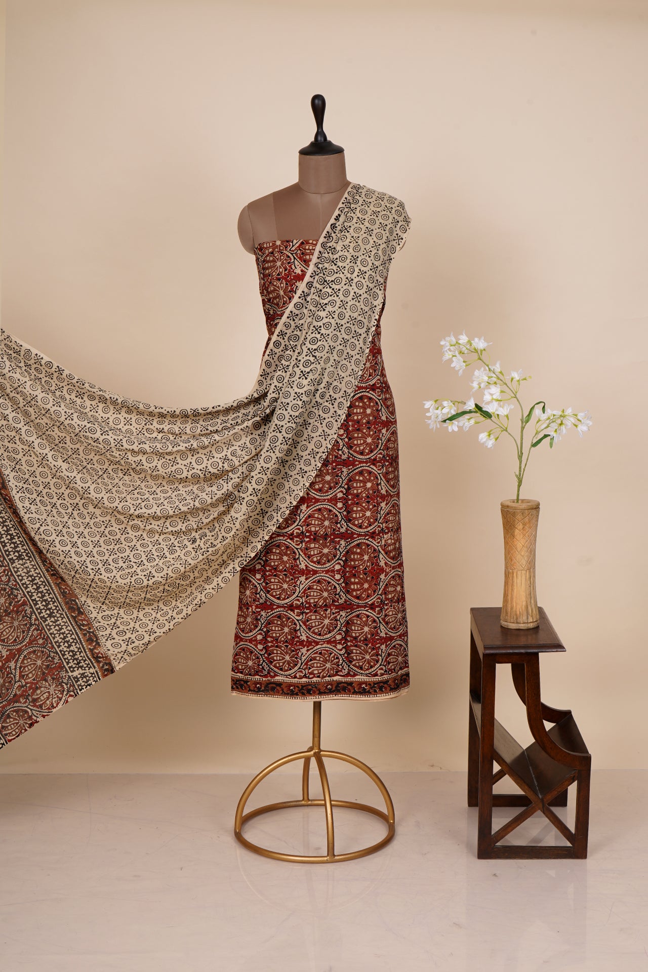 Maroon-Beige Color Handcrafted Block Printed Cotton Suit Sets