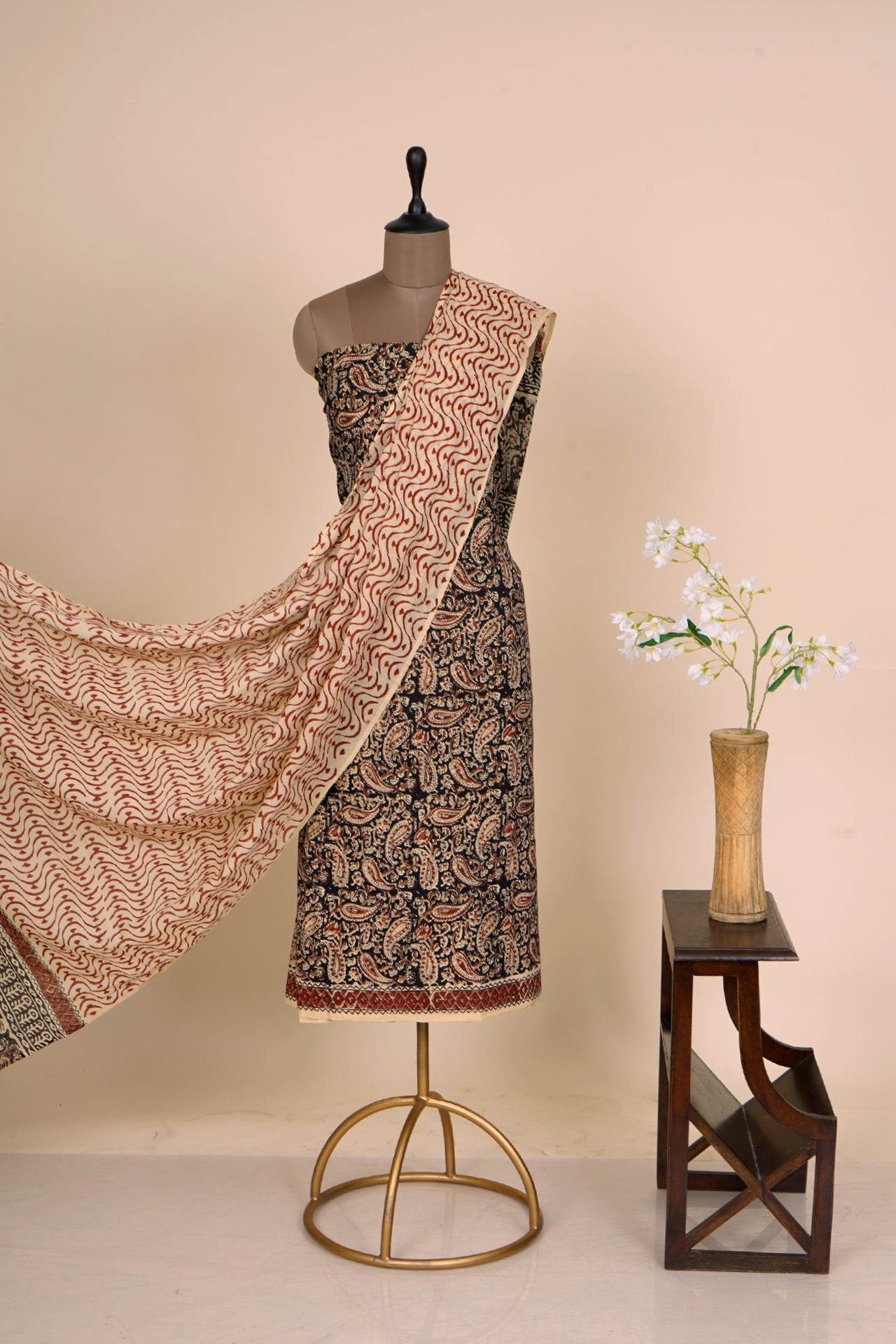 Beige-Rust Color Handcrafted Block Printed Cotton Suit Sets