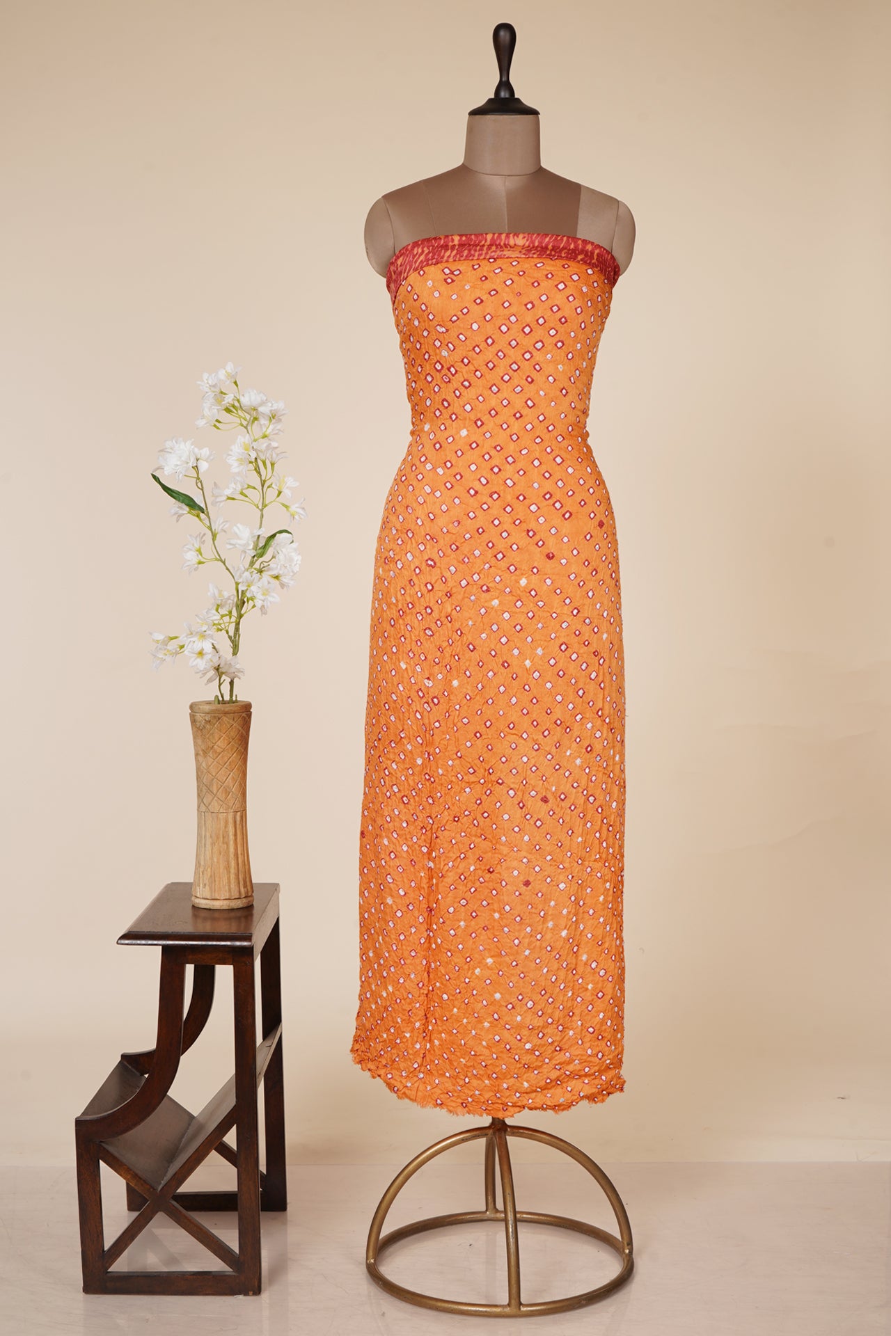 Orange Color Handcrafted Bandhani Printed Satin Kurta Piece