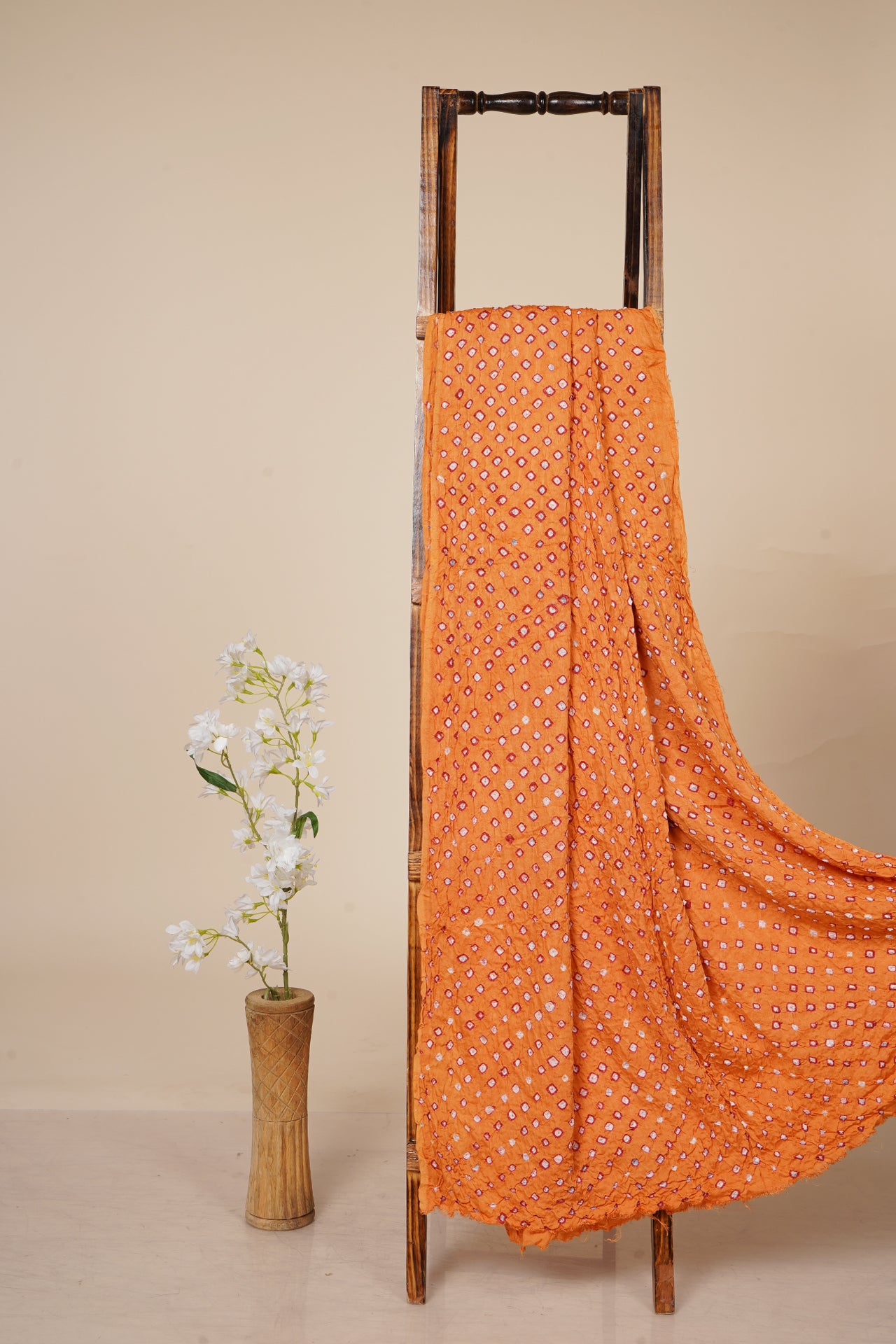 Orange Color Handcrafted Bandhani Printed Satin Kurta Piece