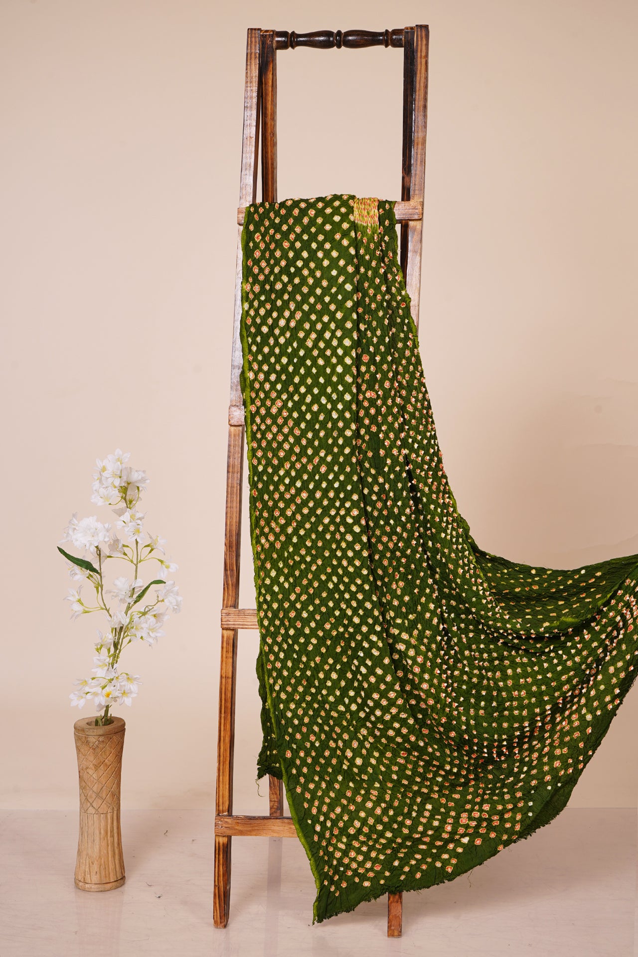 Green Color Handcrafted Bandhani Printed Satin Kurta Piece