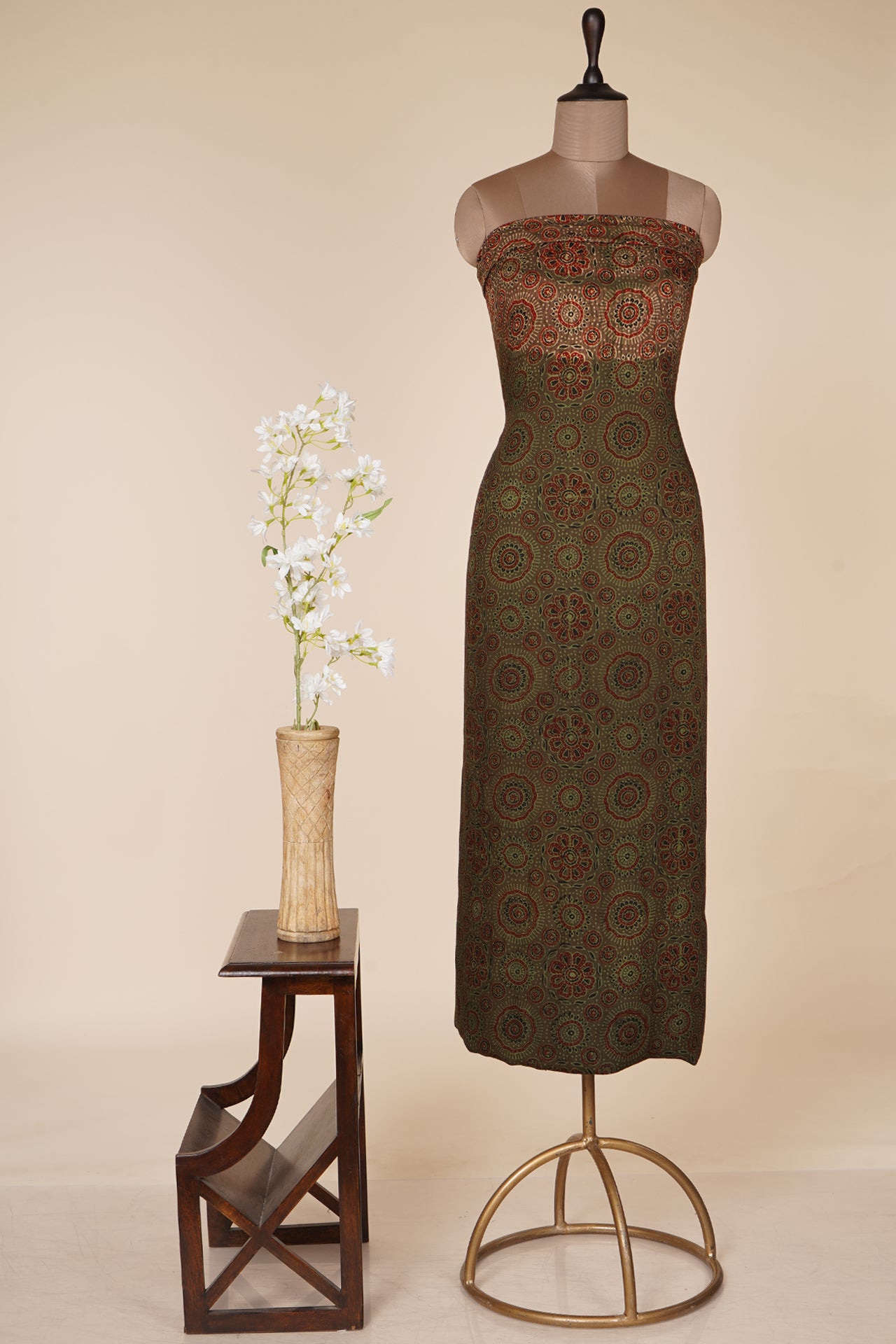 Dark Green Color Handcrafted Ajrak Printed Modal Kurta Piece