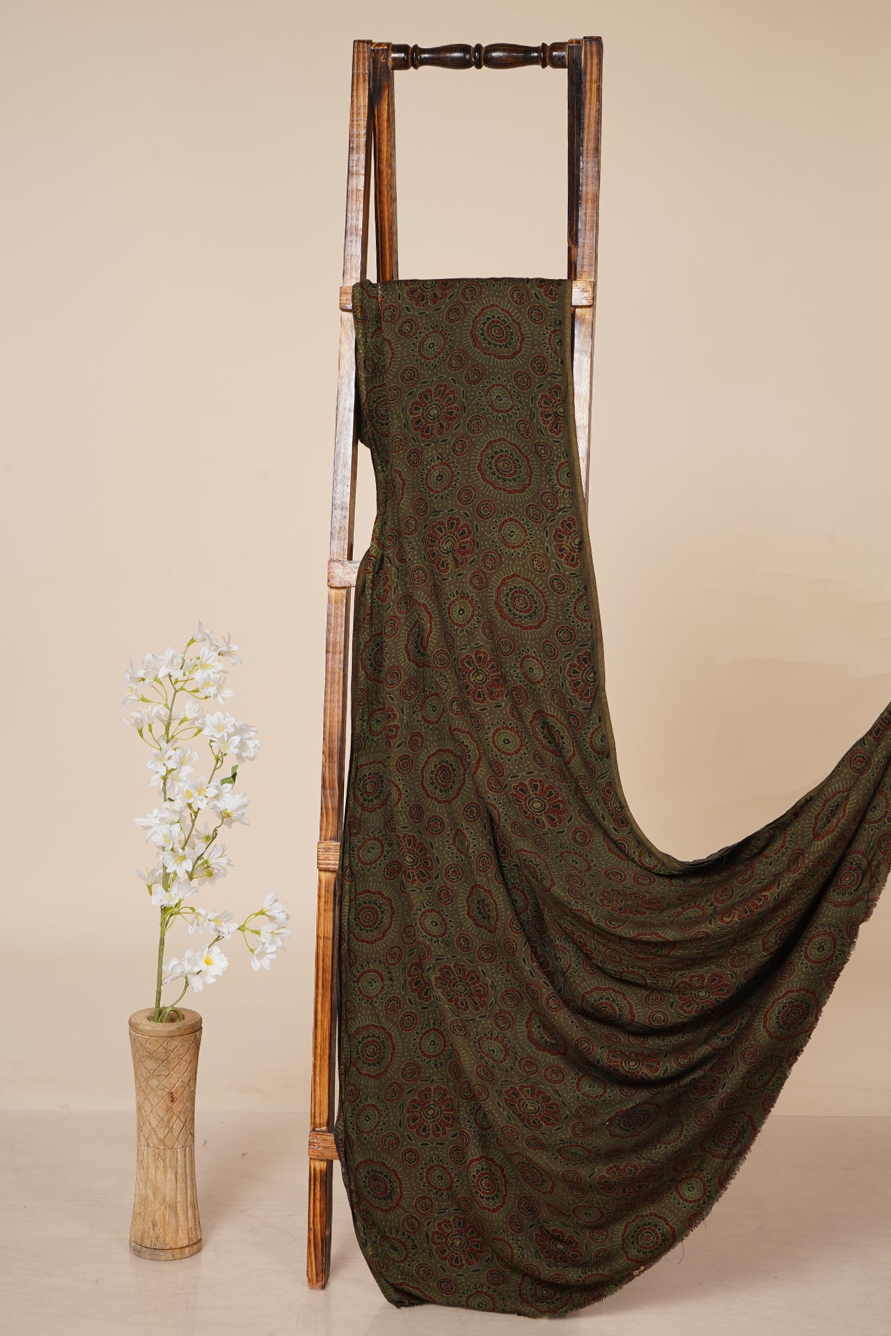 Dark Green Color Handcrafted Ajrak Printed Modal Kurta Piece
