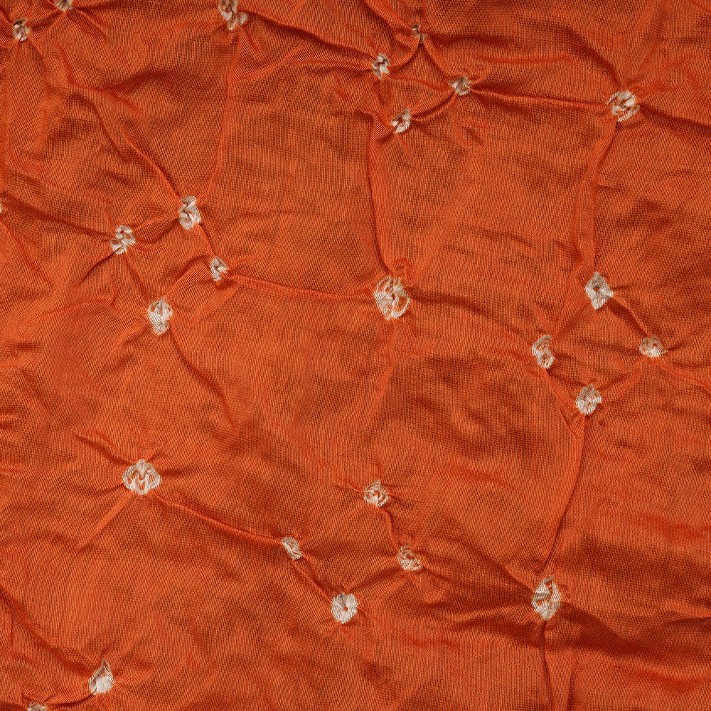 Orange Color Handcrafted Bandhani Printed Pure Chanderi Unstitched Kurta Piece