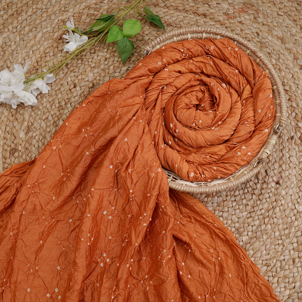 Carrot Orange Color Handcrafted Bandhani Printed Pure Chanderi Kurta Piece