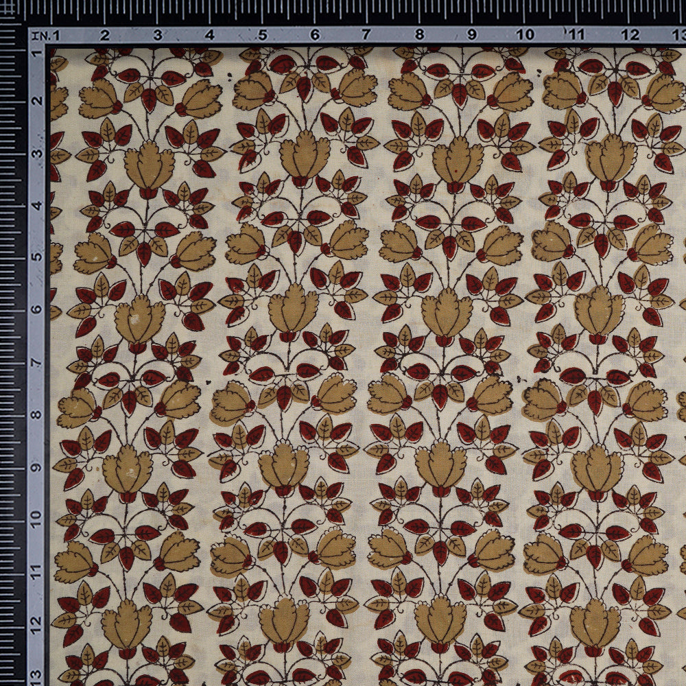 (Pre-Cut Approx 2.5 Mtr) Cream Color Handcrafted Ajrak Printed Pure Cotton Fabric
