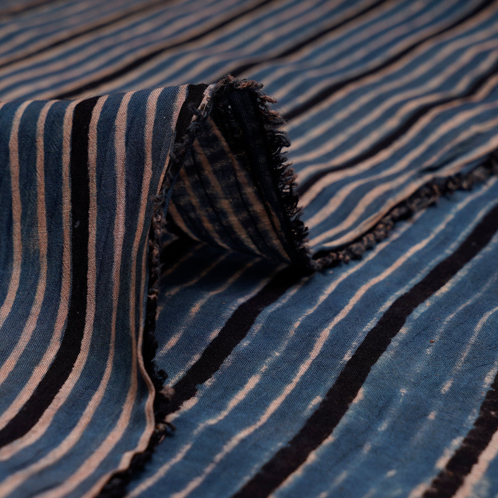 (Pre-Cut Approx 2.5 Mtr) Blue-Black Color Handcrafted Ajrak Printed Pure Cotton Fabric