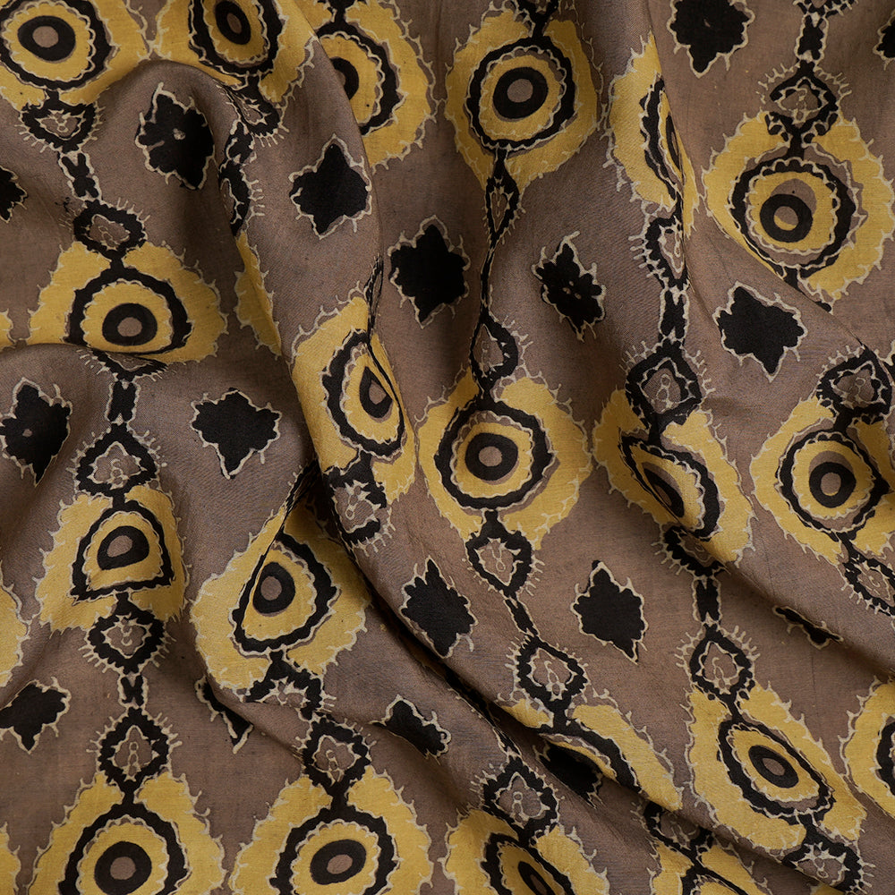 (Pre-Cut Approx 2.5 Mtr) Dark Mushroom-Black Color Handcrafted Ajrak Printed Pure Cotton Fabric