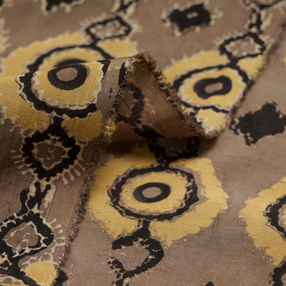 (Pre-Cut Approx 2.5 Mtr) Dark Mushroom-Black Color Handcrafted Ajrak Printed Pure Cotton Fabric