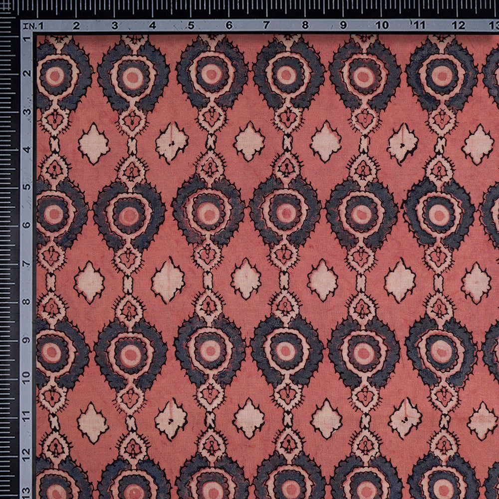 (Pre-Cut Approx 3 Mtr) Blush Color Handcrafted Ajrak Printed Pure Cotton Fabric