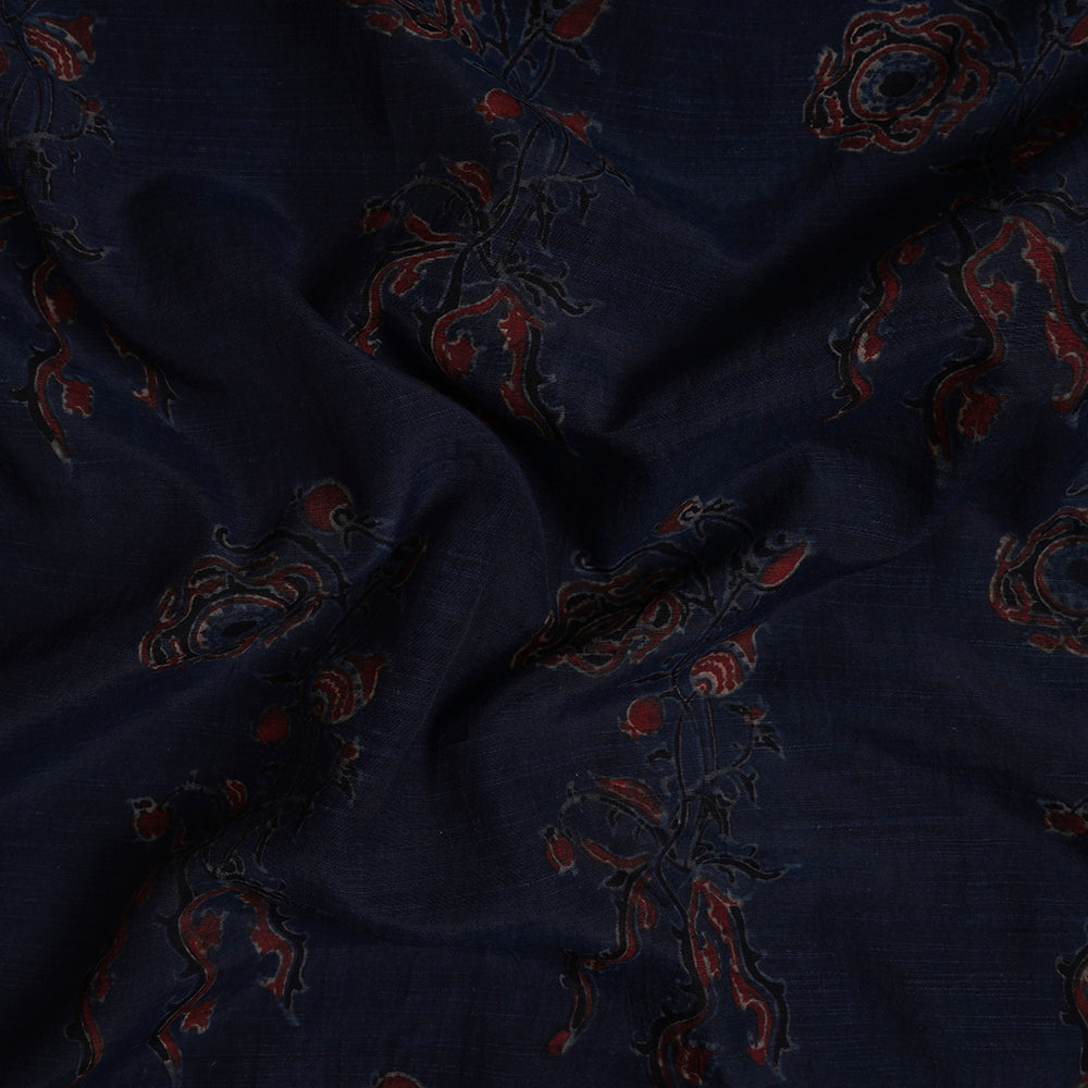 (Pre-Cut Approx 3 Mtr) Dark Blue Color Handcrafted Ajrak Printed Pure Cotton Fabric