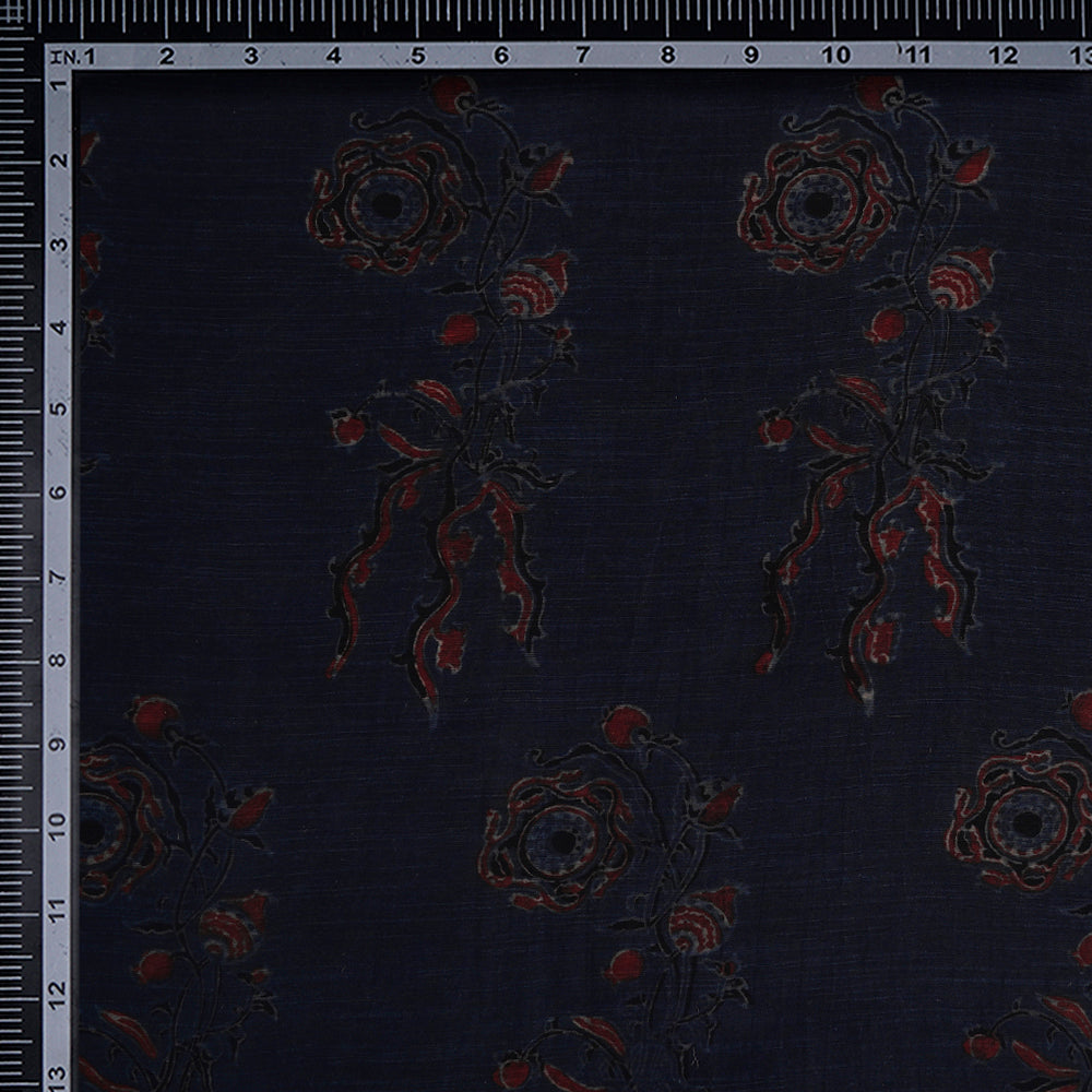 (Pre-Cut Approx 3 Mtr) Dark Blue Color Handcrafted Ajrak Printed Pure Cotton Fabric