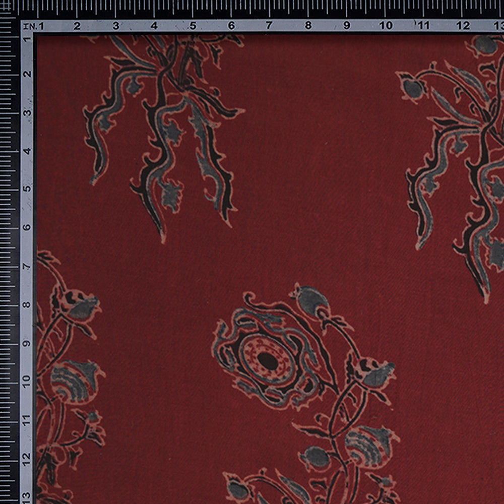 (Pre-Cut Approx 3 Mtr) Maroon Color Handcrafted Ajrak Printed Pure Cotton Fabric