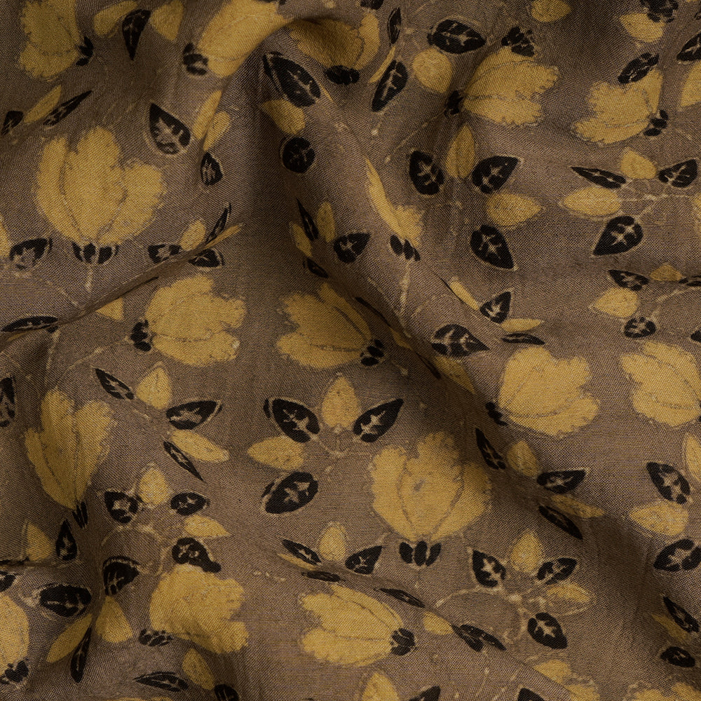 (Pre-Cut Approx 3 Mtr) Dark Mushroom Color Handcrafted Ajrak Printed Pure Cotton Fabric