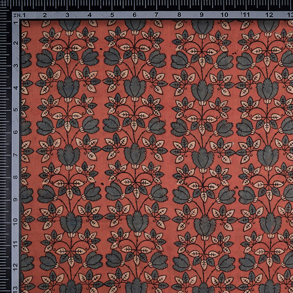 (Pre-Cut Approx 3 Mtr) Terracotta Color Handcrafted Ajrak Printed Pure Cotton Fabric