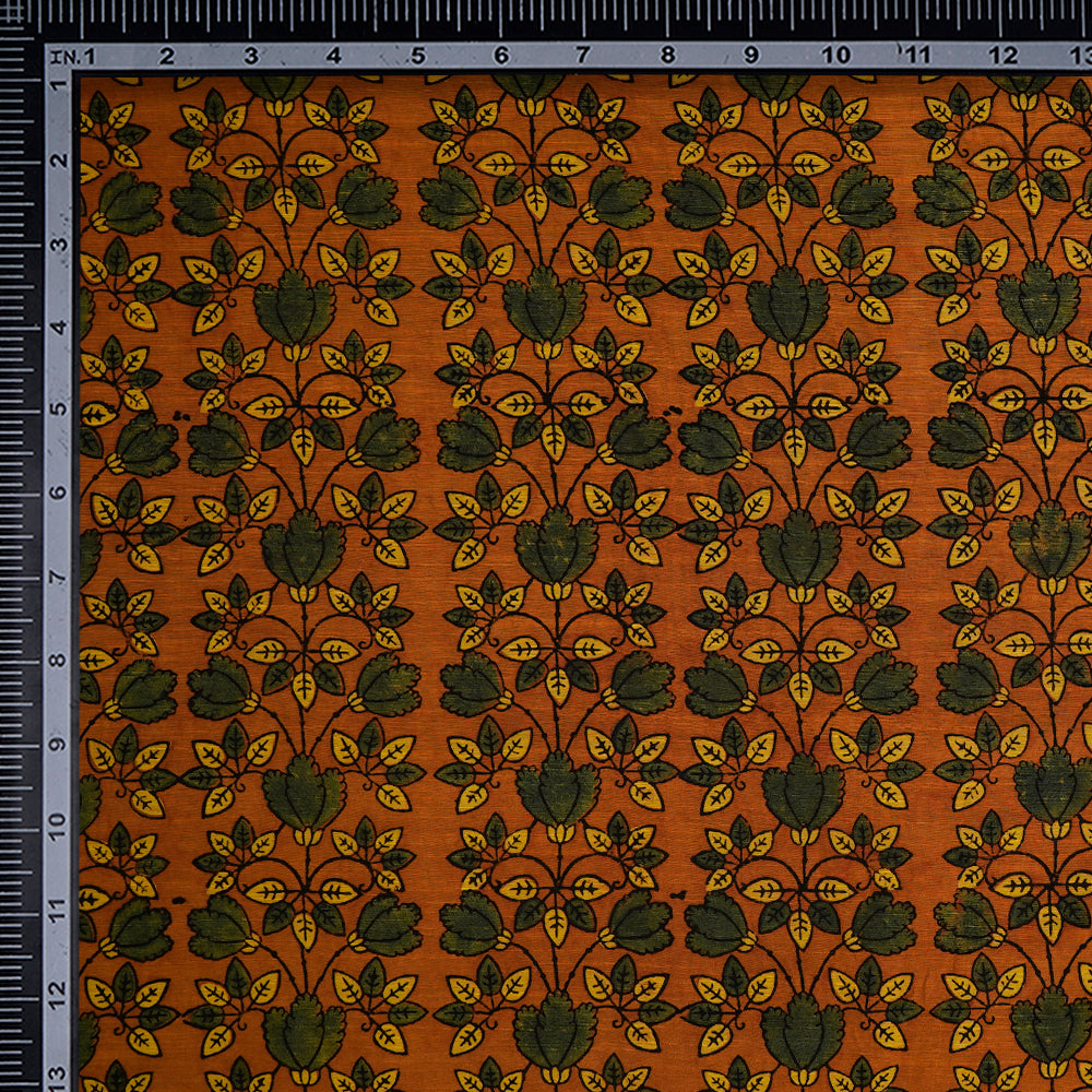(Pre-Cut Approx 3 Mtr) Flame-Green Color Handcrafted Ajrak Printed Pure Cotton Fabric