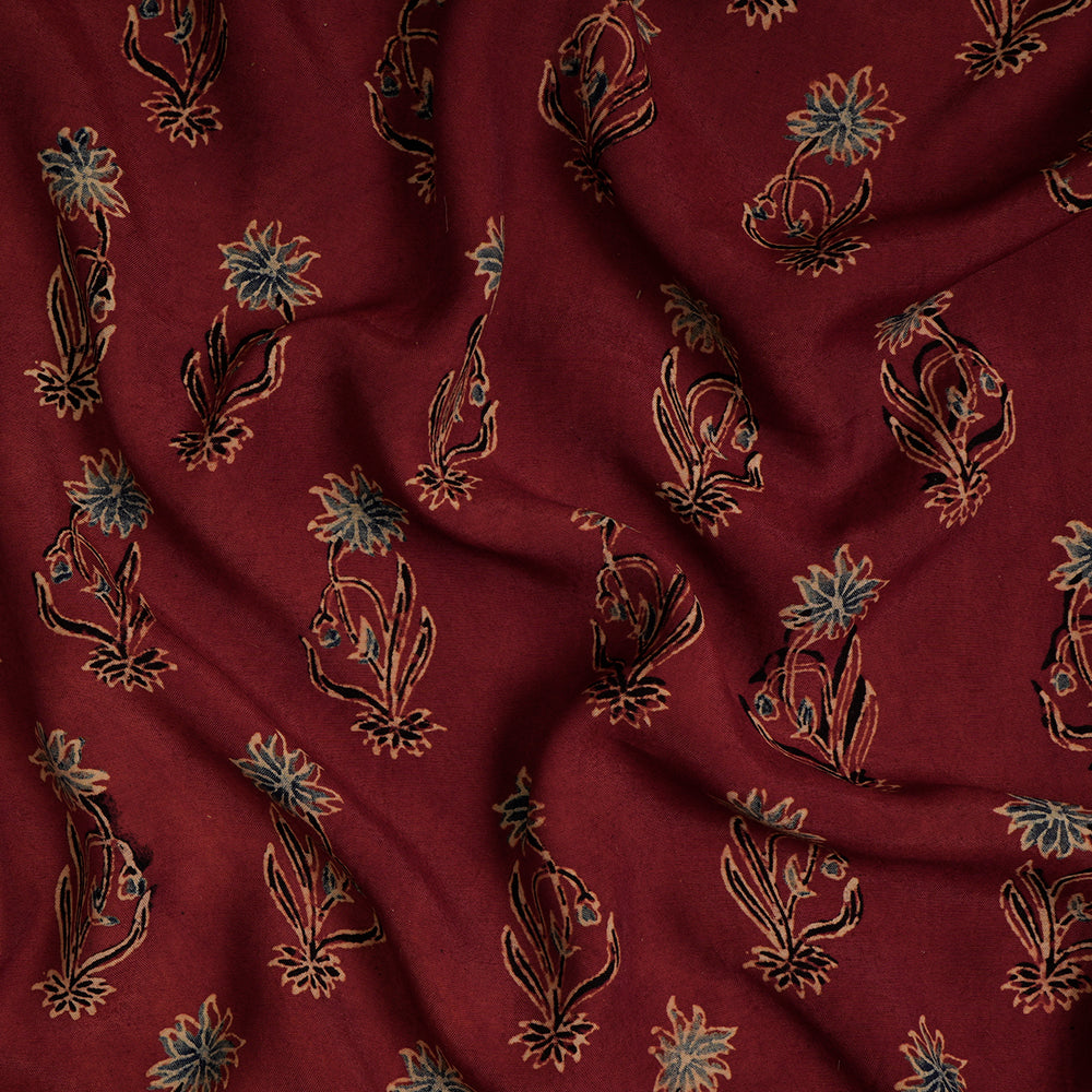 (Pre-Cut Approx 3 Mtr) Vermilion Color Handcrafted Ajrak Printed Pure Cotton Fabric