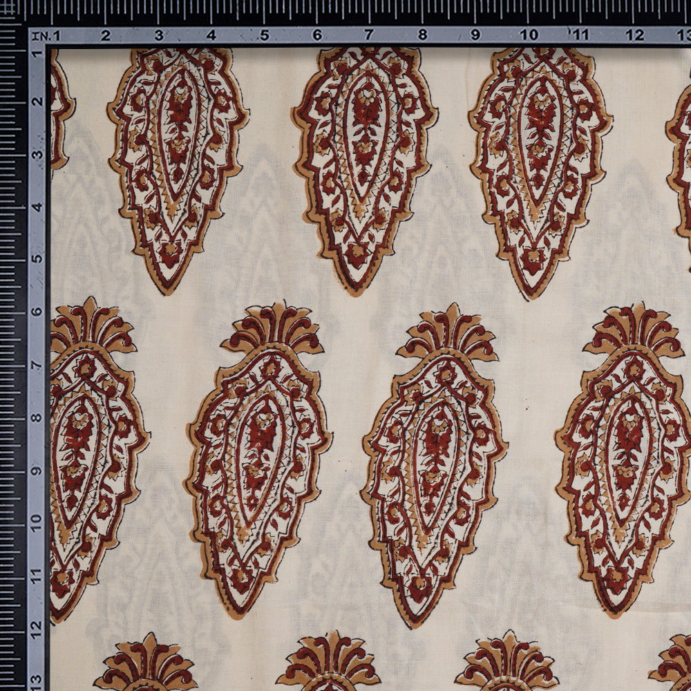 (Pre-Cut Approx 3 Mtr) Cream-Maroon Color Handcrafted Ajrak Printed Pure Cotton Fabric