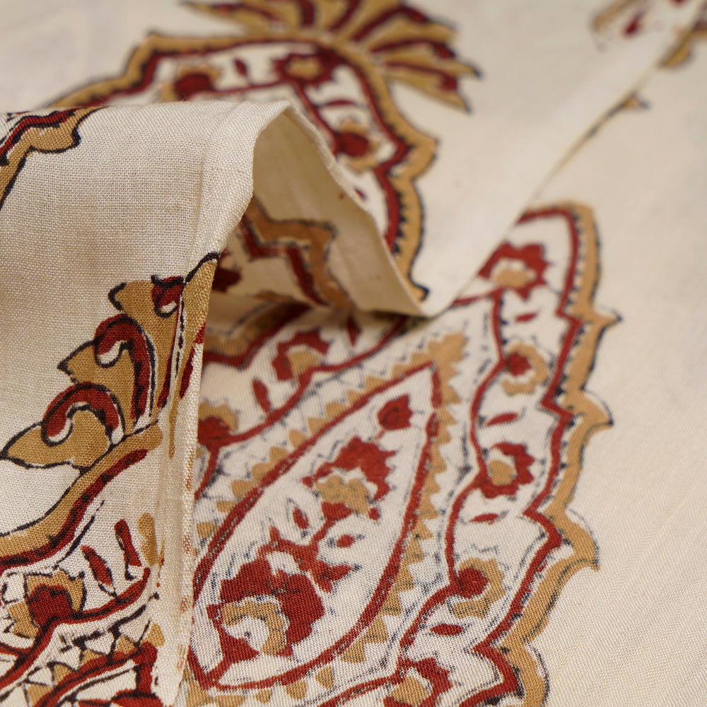 (Pre-Cut Approx 3 Mtr) Cream-Maroon Color Handcrafted Ajrak Printed Pure Cotton Fabric