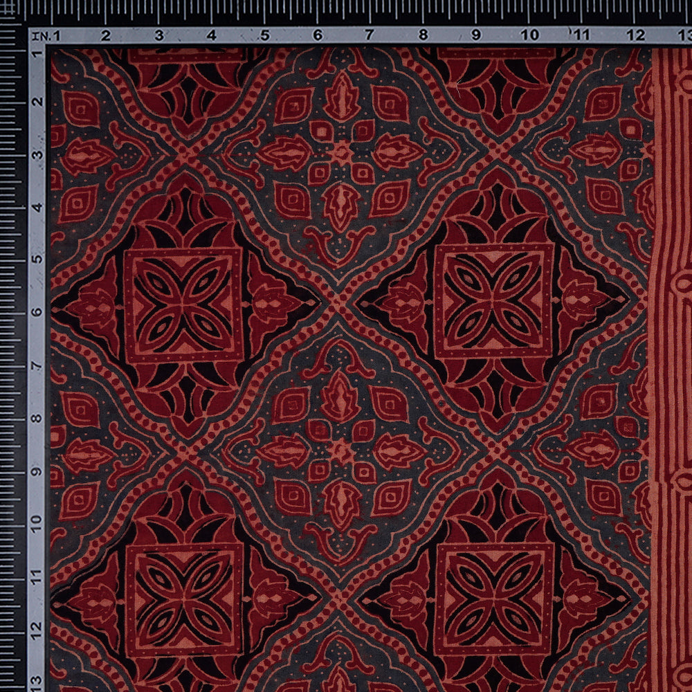 (Pre-Cut 3 Mtr) Maroon Color Handcrafted Ajrak Printed Pure Cotton Fabric