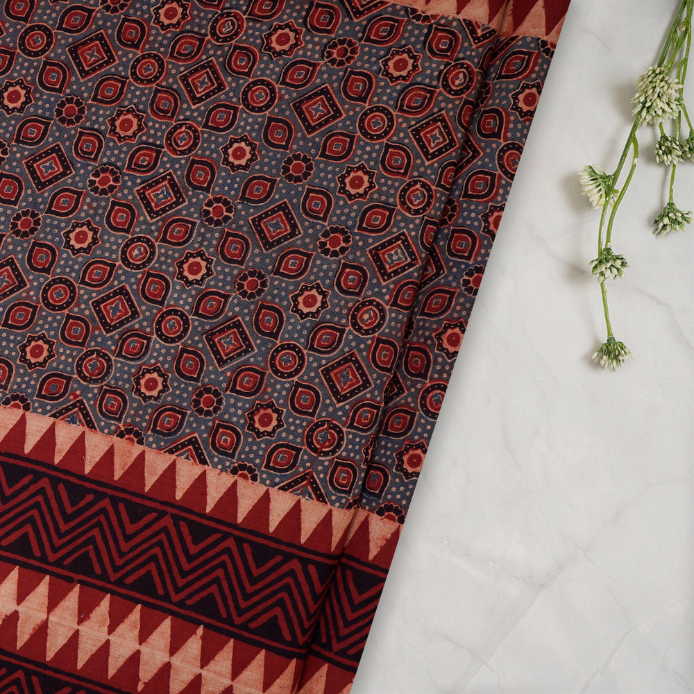 (Pre-Cut 3 Mtr) Maroon Color Handcrafted Ajrak Printed Pure Cotton ...