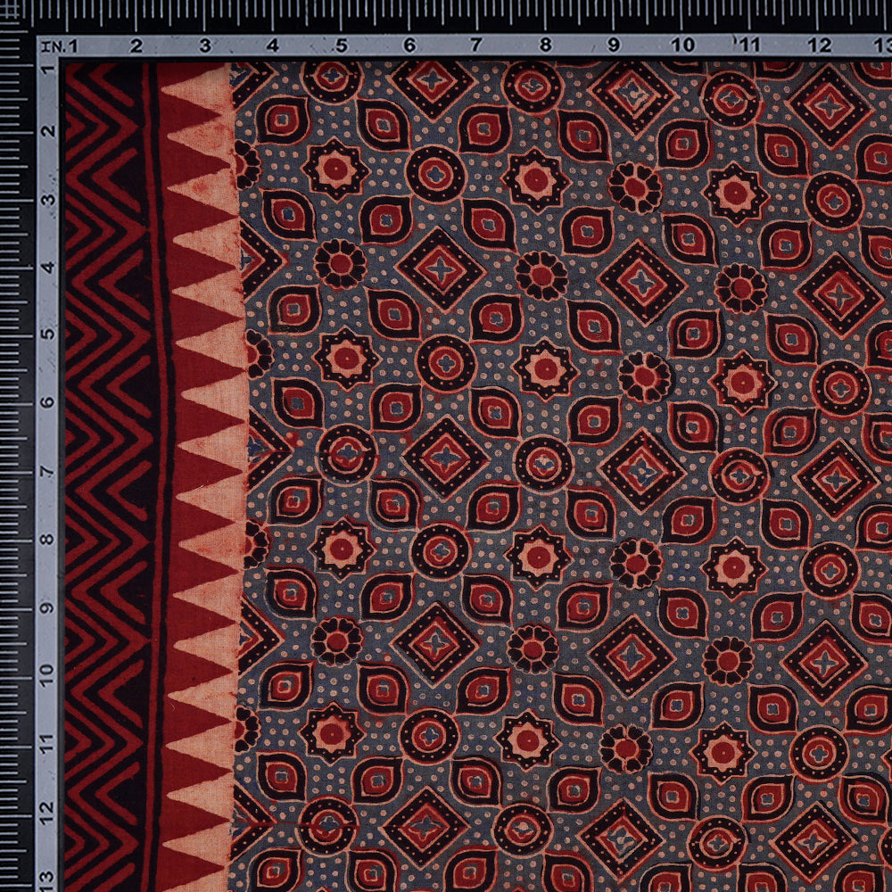 (Pre-Cut 3 Mtr) Maroon Color Handcrafted Ajrak Printed Pure Cotton Fabric