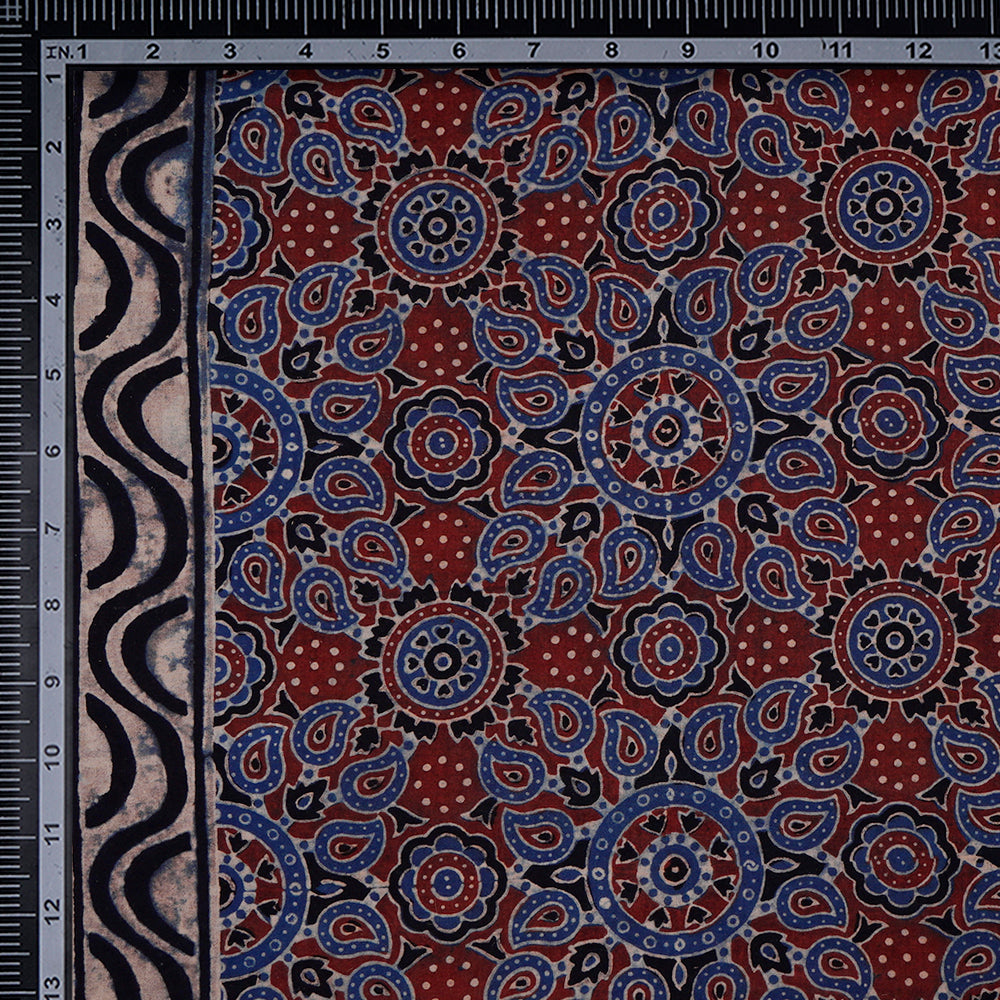 (Pre-Cut 3 Mtr) Multi Color Handcrafted Ajrak Printed Pure Cotton Fabric