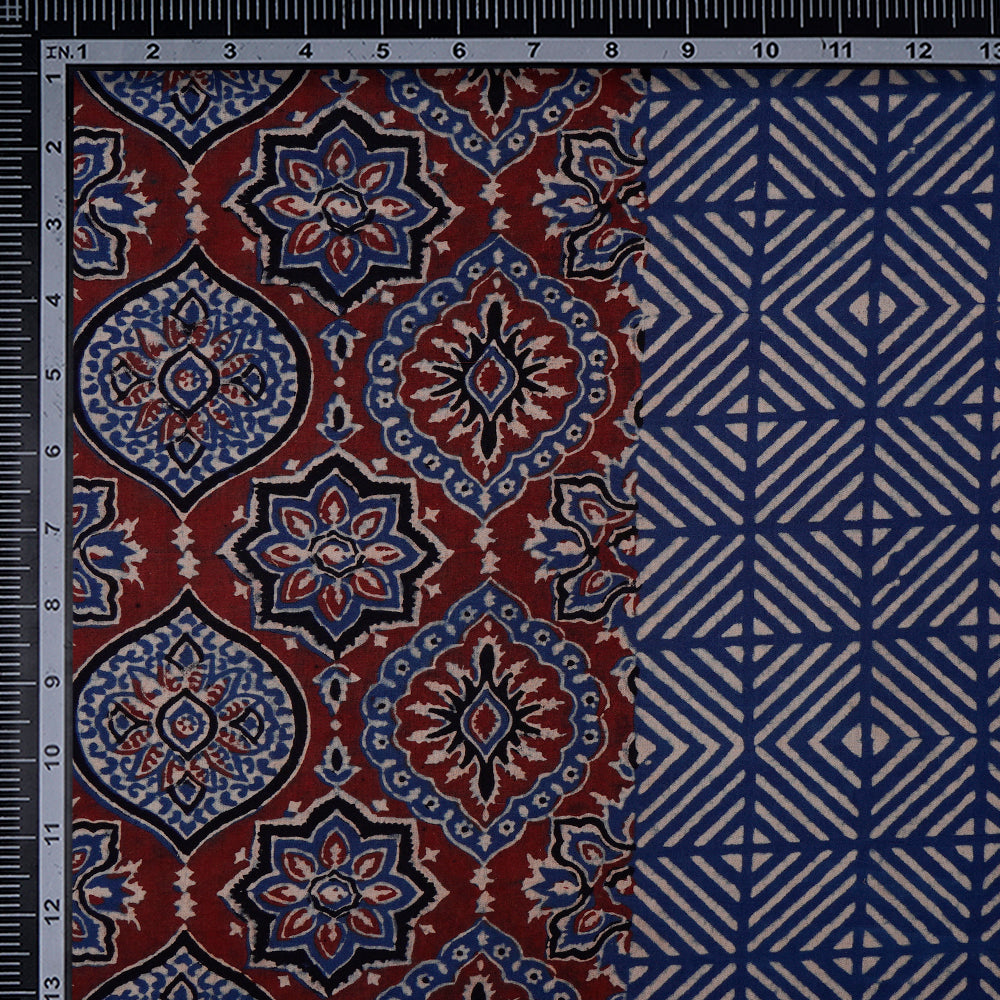 (Pre-Cut 3 Mtr) Blue Color Handcrafted Ajrak Printed Pure Cotton Fabric