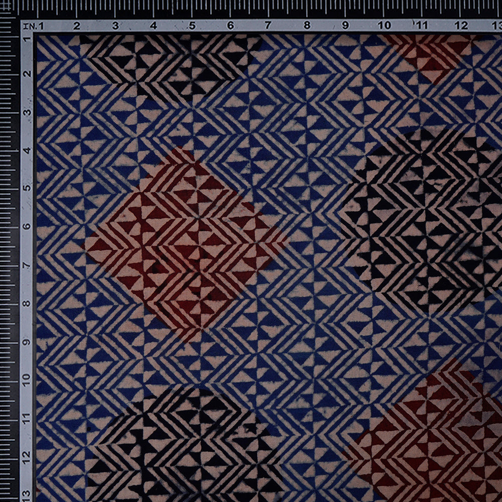 (Pre-Cut 3 Mtr) Multi Color Handcrafted Ajrak Printed Pure Cotton Fabric