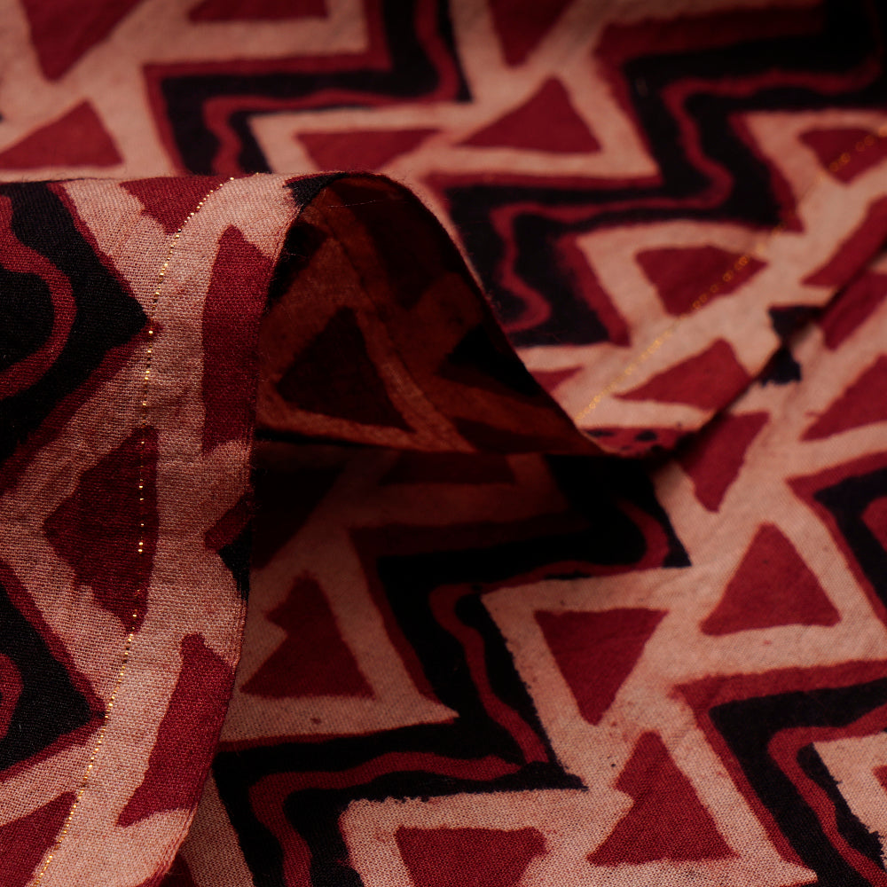 (Pre-Cut 3 Mtr) Red-Black Color Handcrafted Ajrak Printed Pure Cotton Fabric