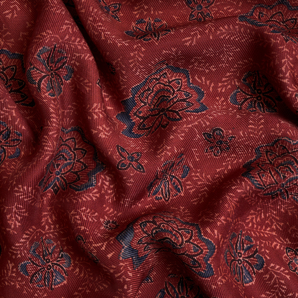 (Pre-Cut 3 Mtr) Red Color Handcrafted Ajrak Printed Modal Dobby Fabric