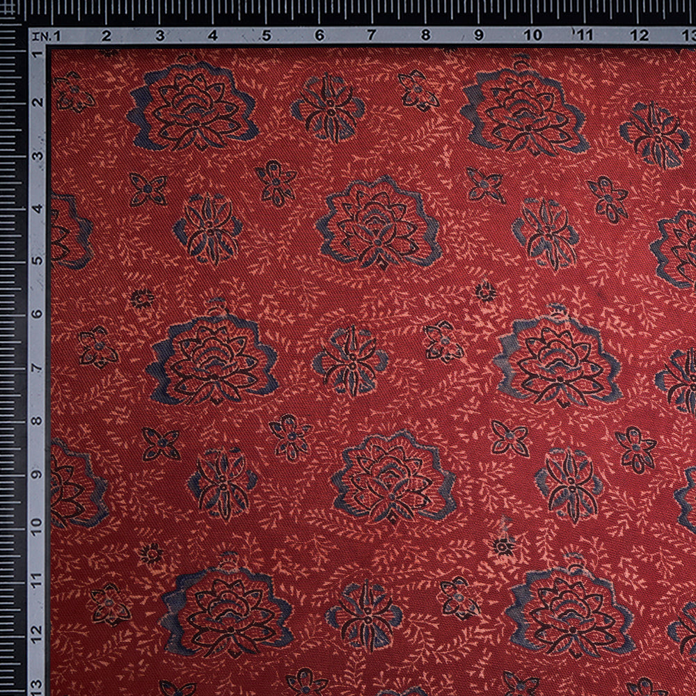 (Pre-Cut 3 Mtr) Red Color Handcrafted Ajrak Printed Modal Dobby Fabric