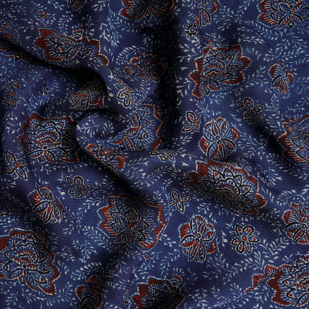 (Pre-Cut 3 Mtr) Royal Blue Color Handcrafted Ajrak Printed Modal Dobby Fabric