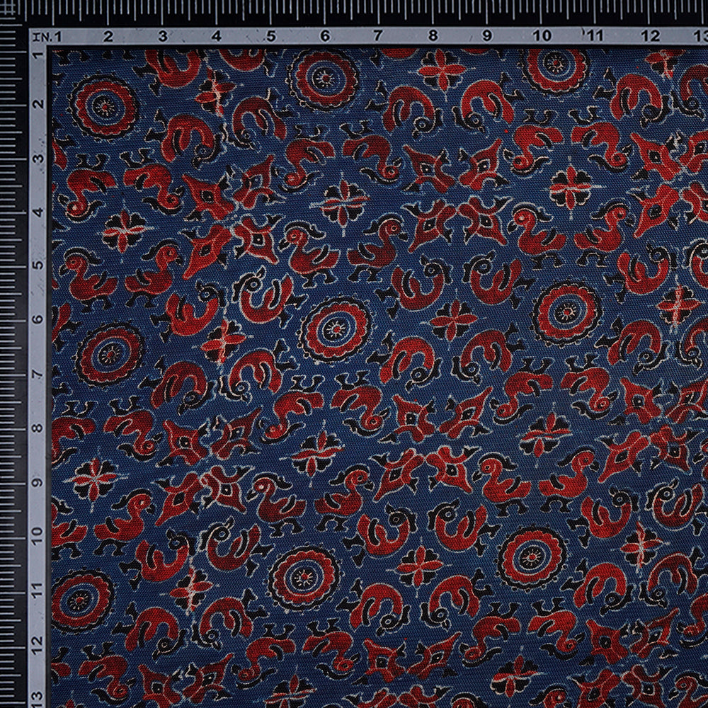 (Pre-Cut 3 Mtr) Royal Blue Color Handcrafted Ajrak Printed Modal Dobby Fabric